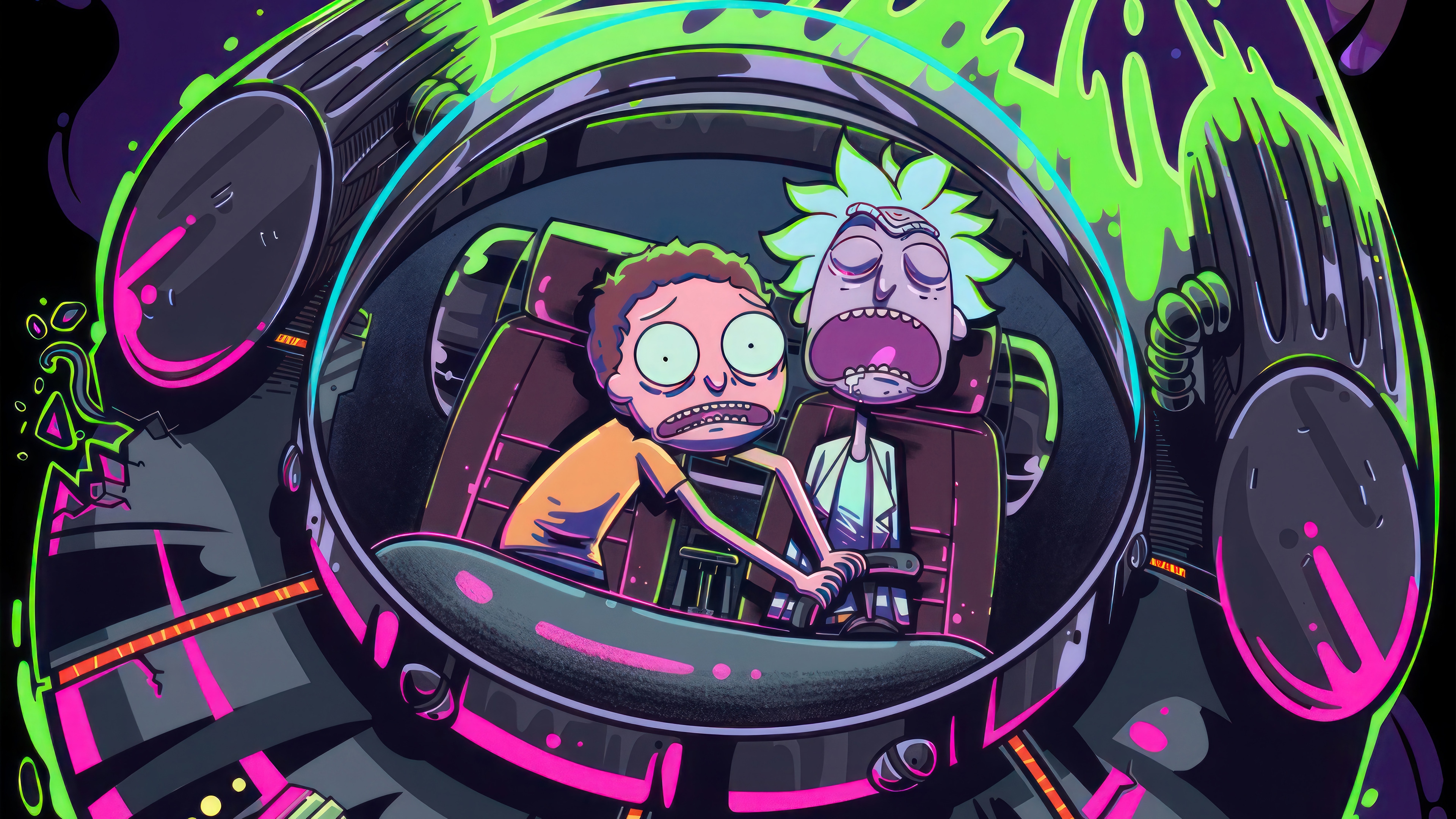 Rick and Morty in a Spaceship 4K HD Wallpaper