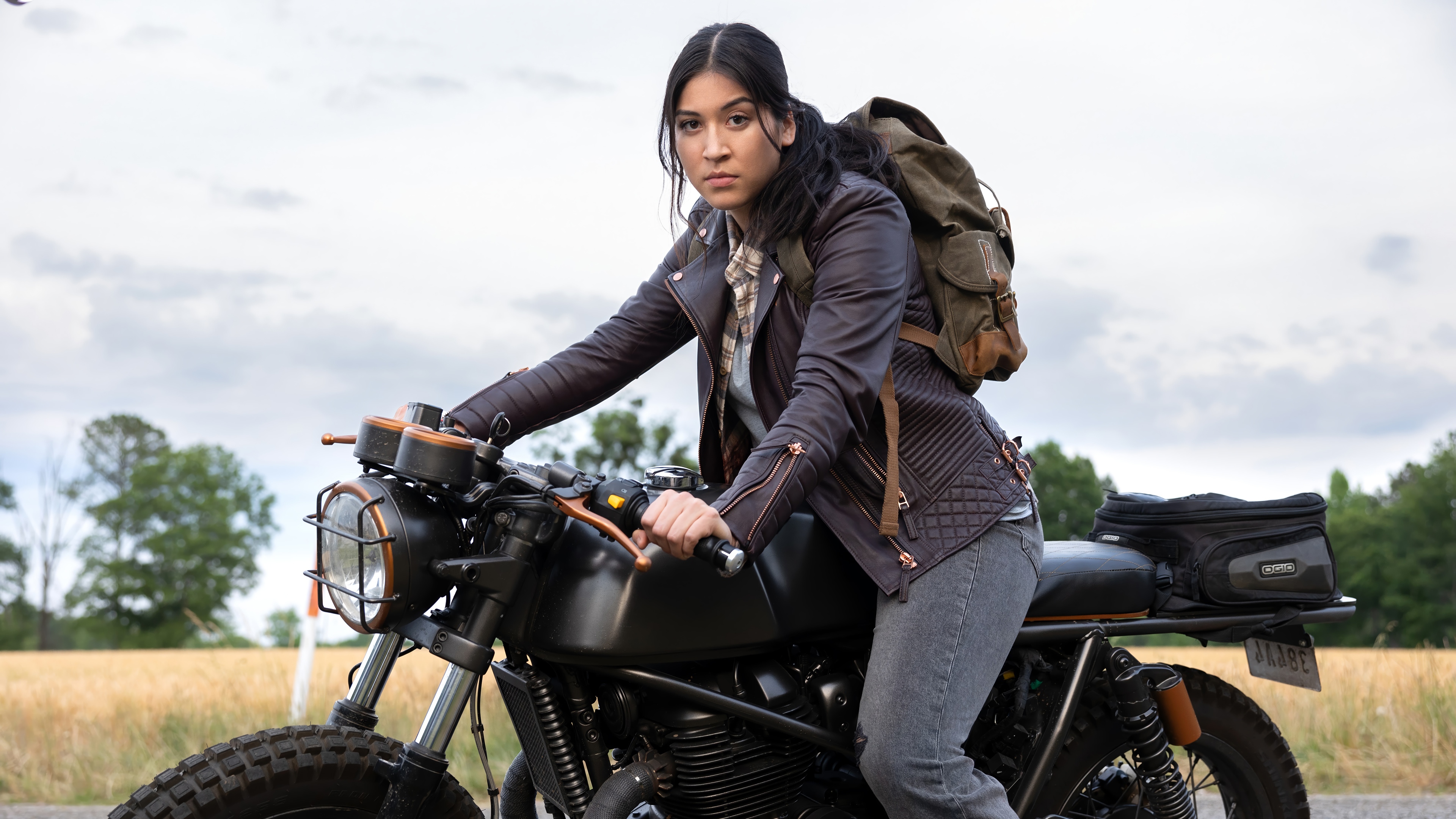 Alaqua Cox as Echo on a Motorcycle 4K HD Wallpaper