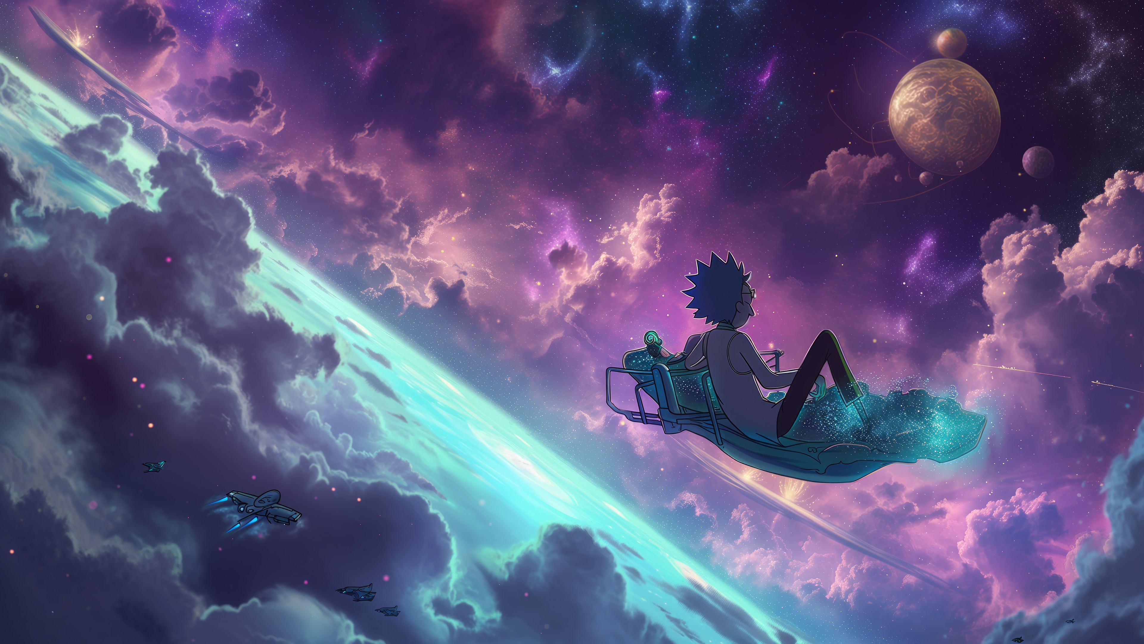 Rick Sanchez in a spaceship in space HD Wallpaper