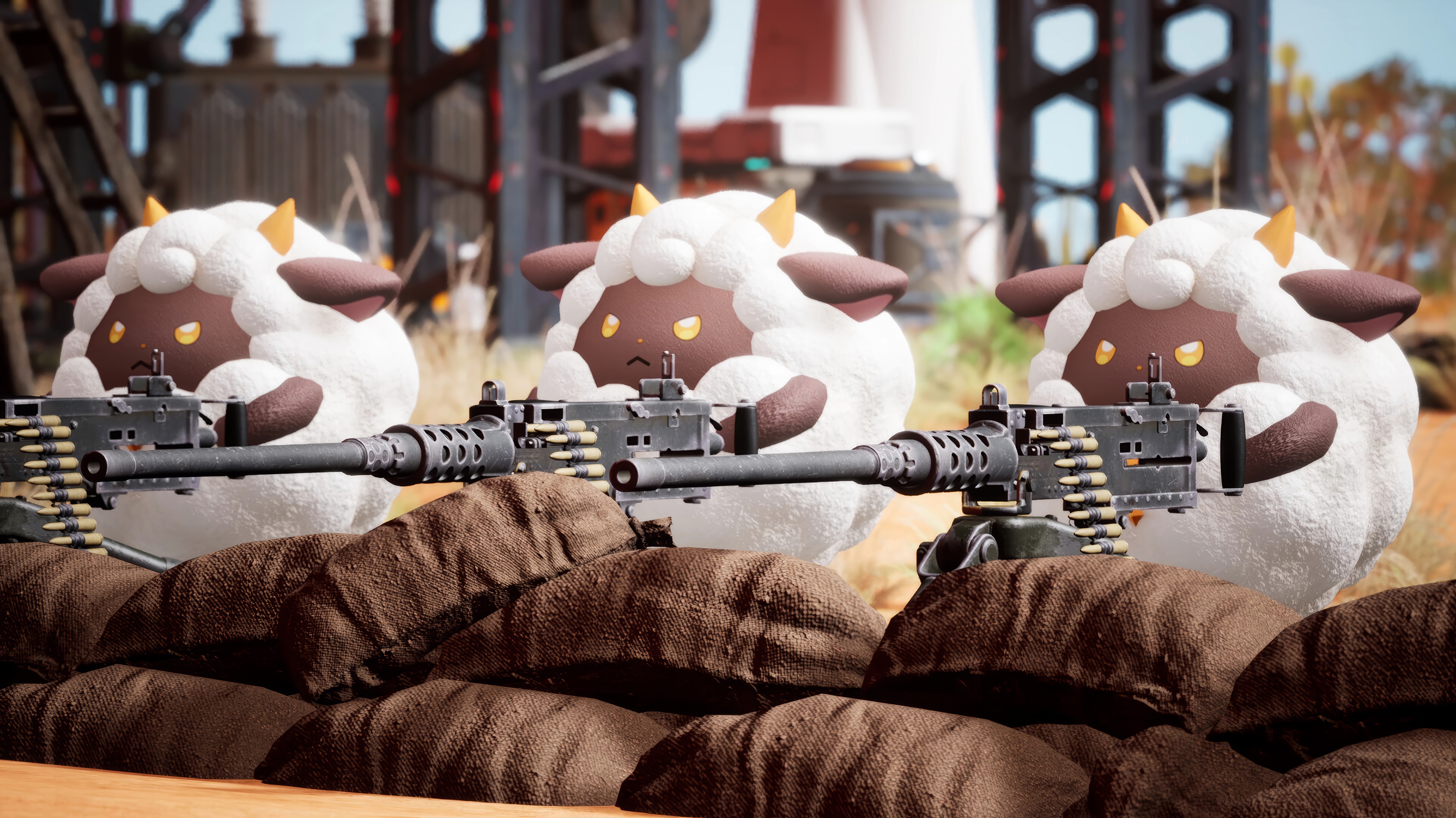 Palworld Sheep Pals with Machine Guns HD Wallpaper