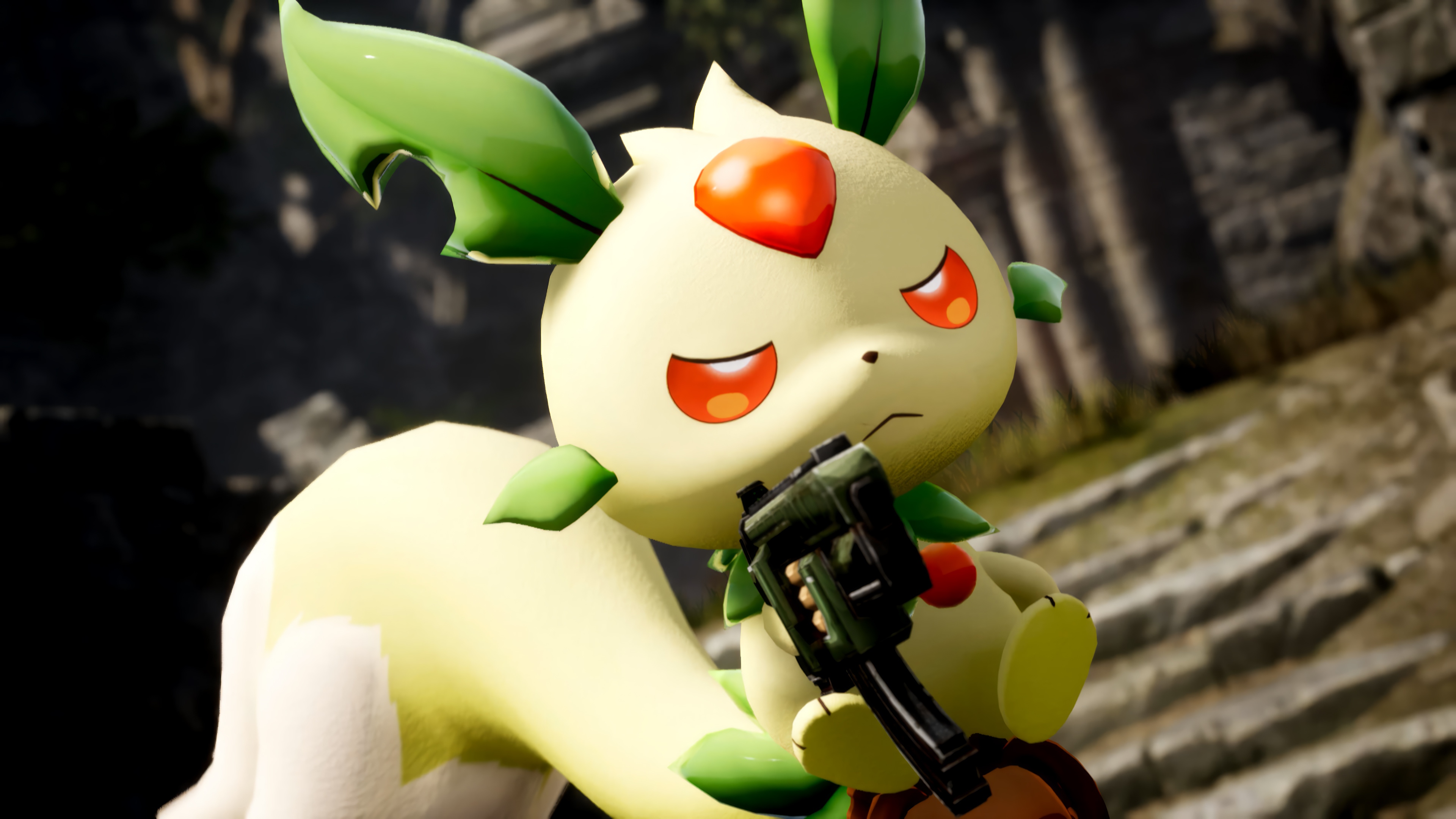 Palworld creature holding a gun HD Wallpaper