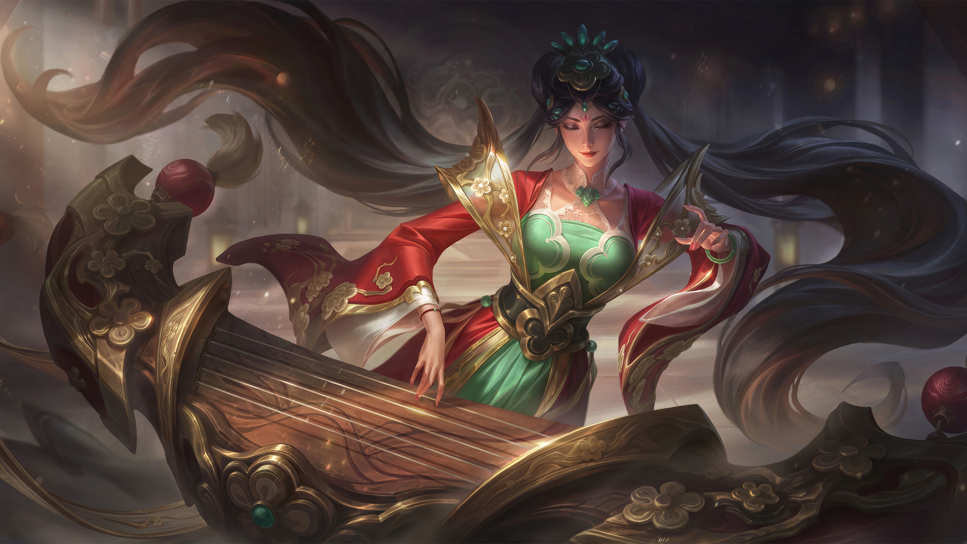 Sona playing the Guqin in League of Legends 4K HD Wallpaper