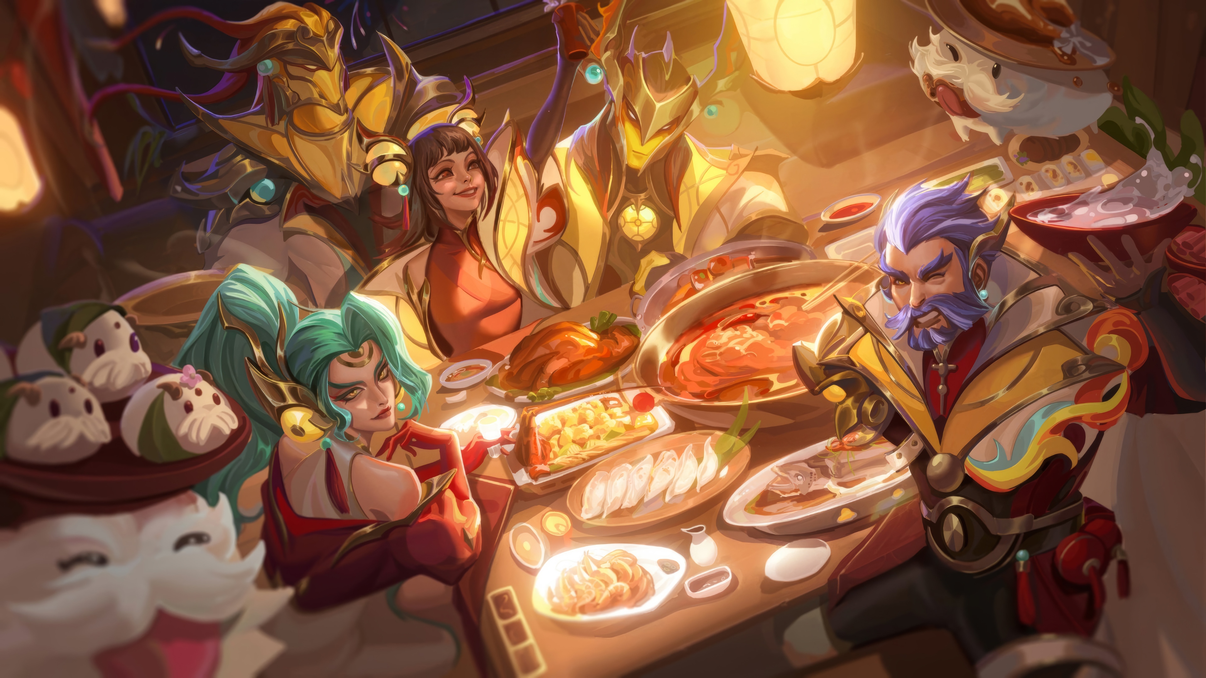 League of Legends Characters Enjoying a Feast HD Wallpaper