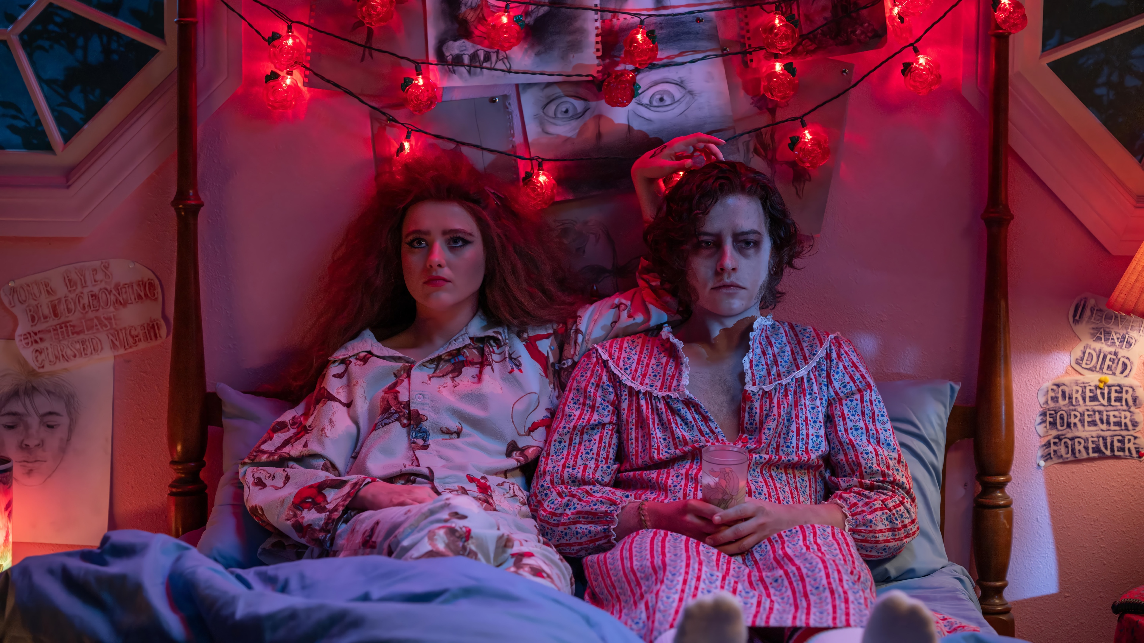 Lisa Frankenstein and Cole Sprouse in bed HD Wallpaper