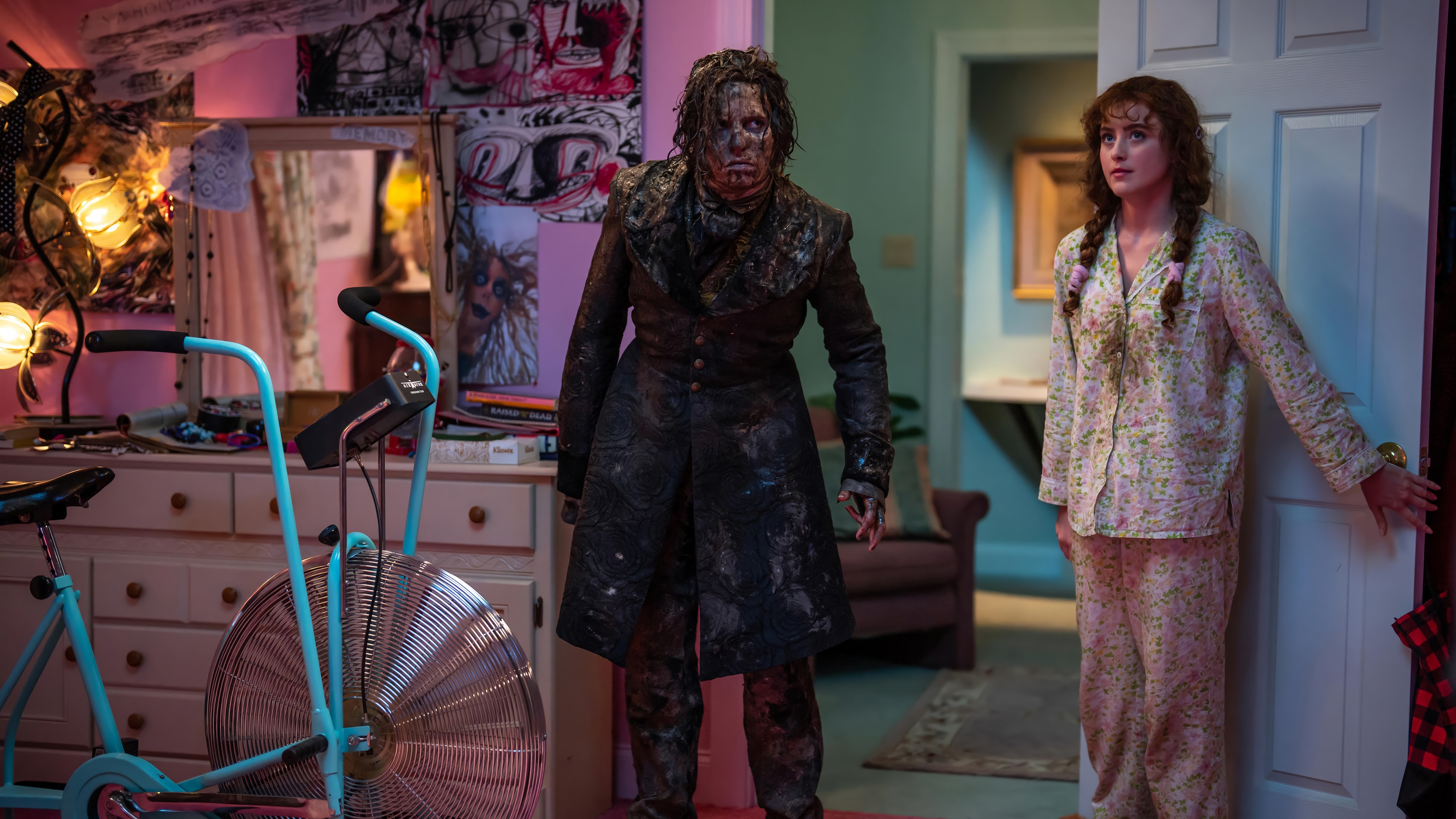 Lisa Frankenstein and a woman in pajamas HD Wallpaper