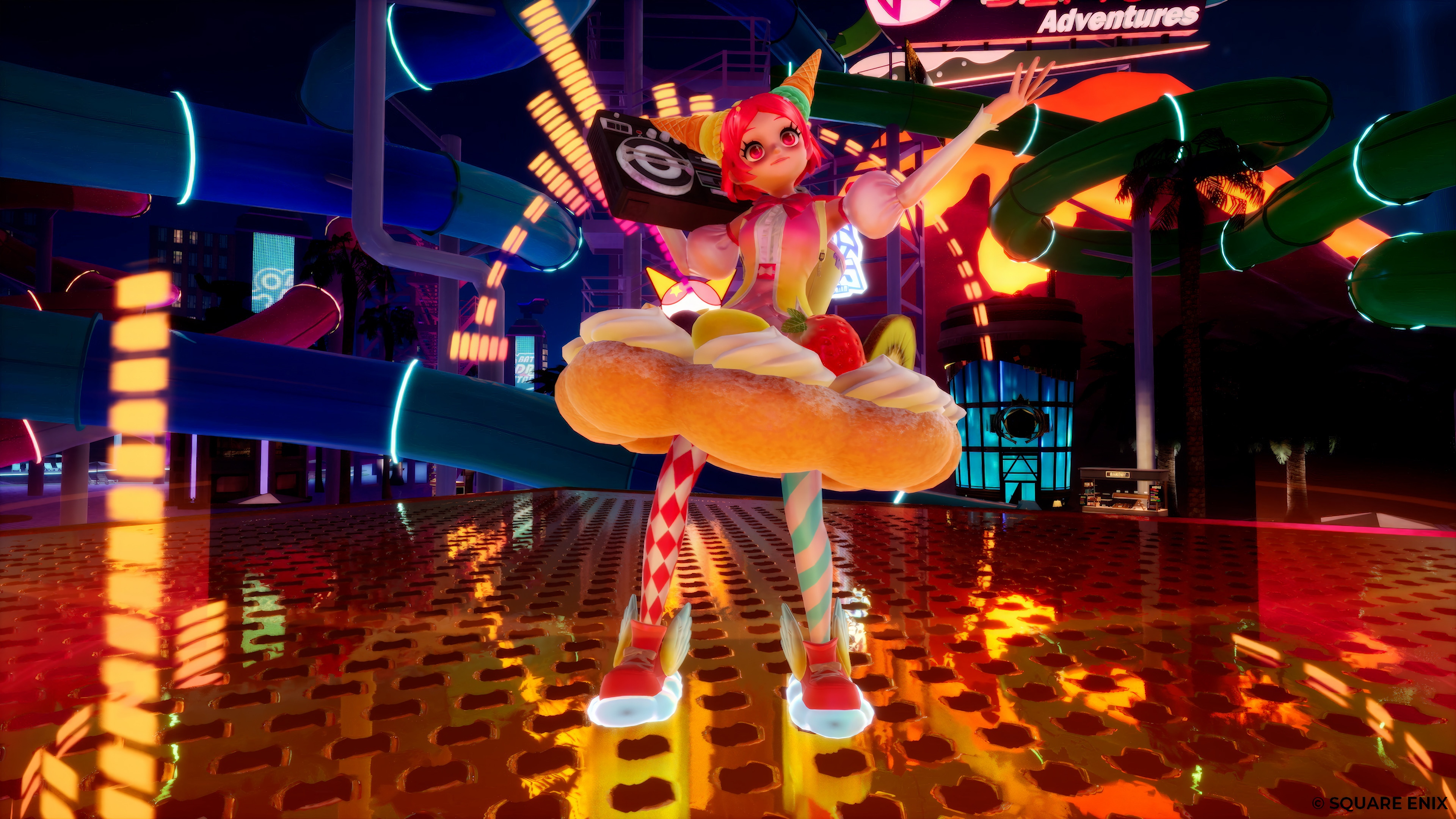 Foamstars character with a giant eclair in a water park HD Wallpaper