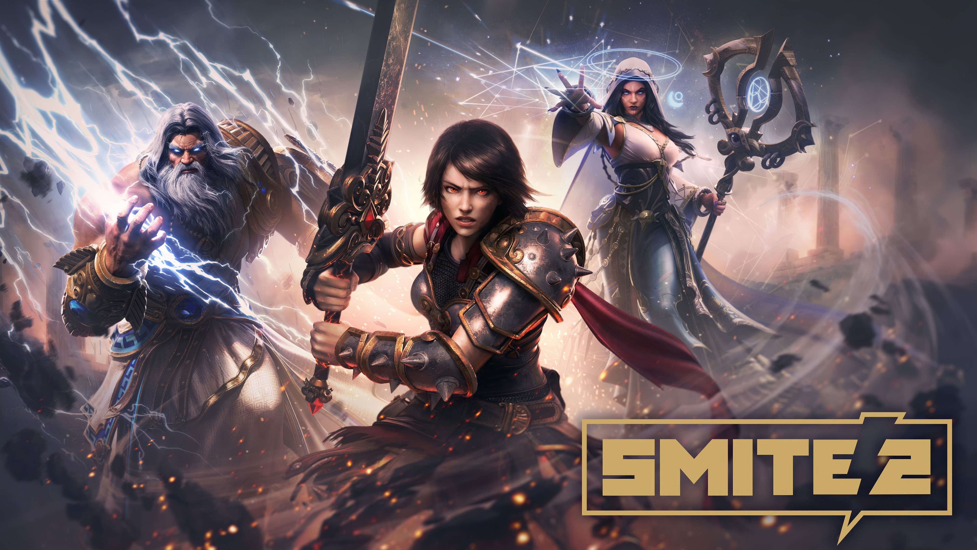 Smite 2 characters with lightning and magic HD Wallpaper