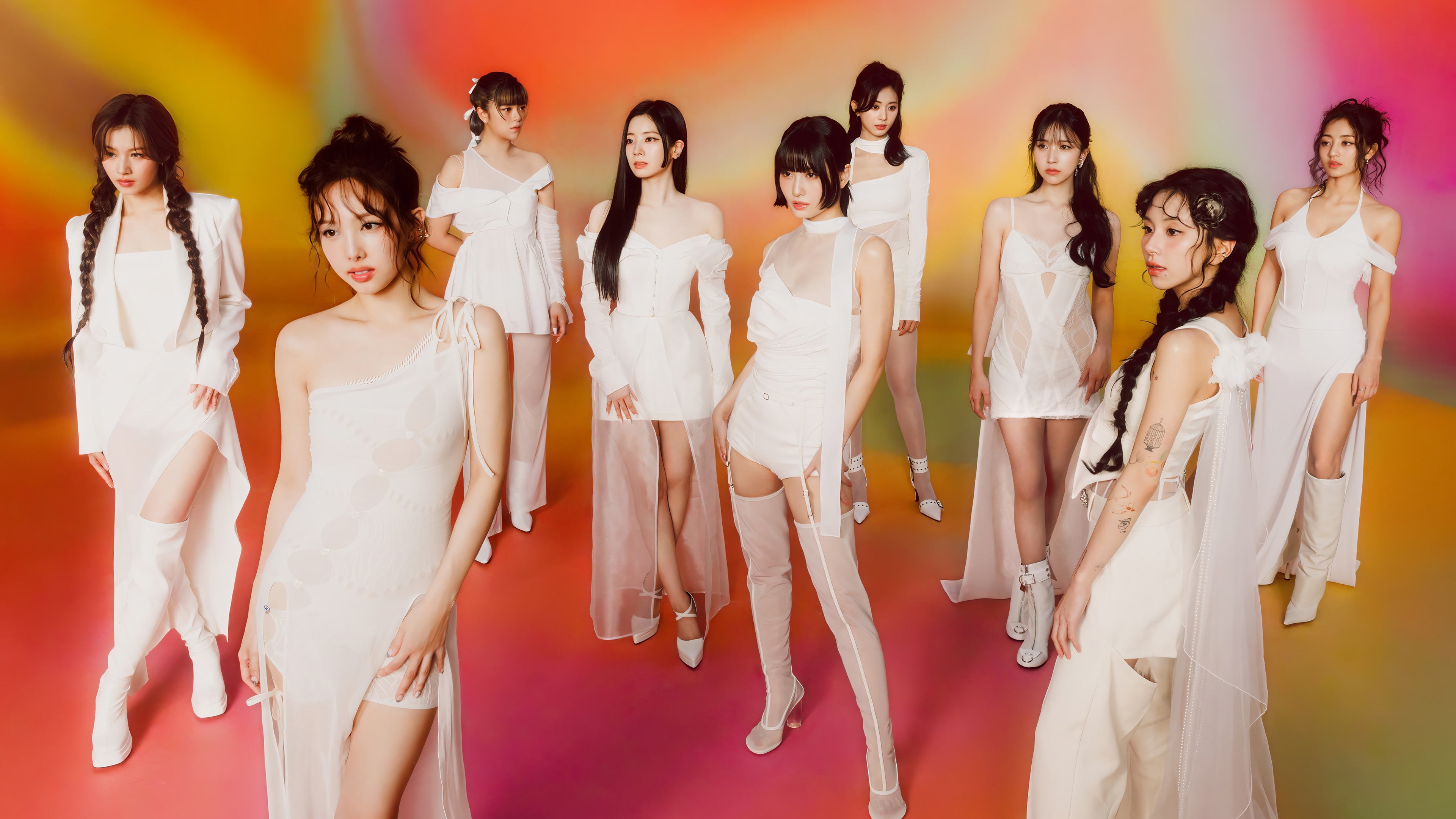 TWICE Kpop group in white outfits HD Wallpaper