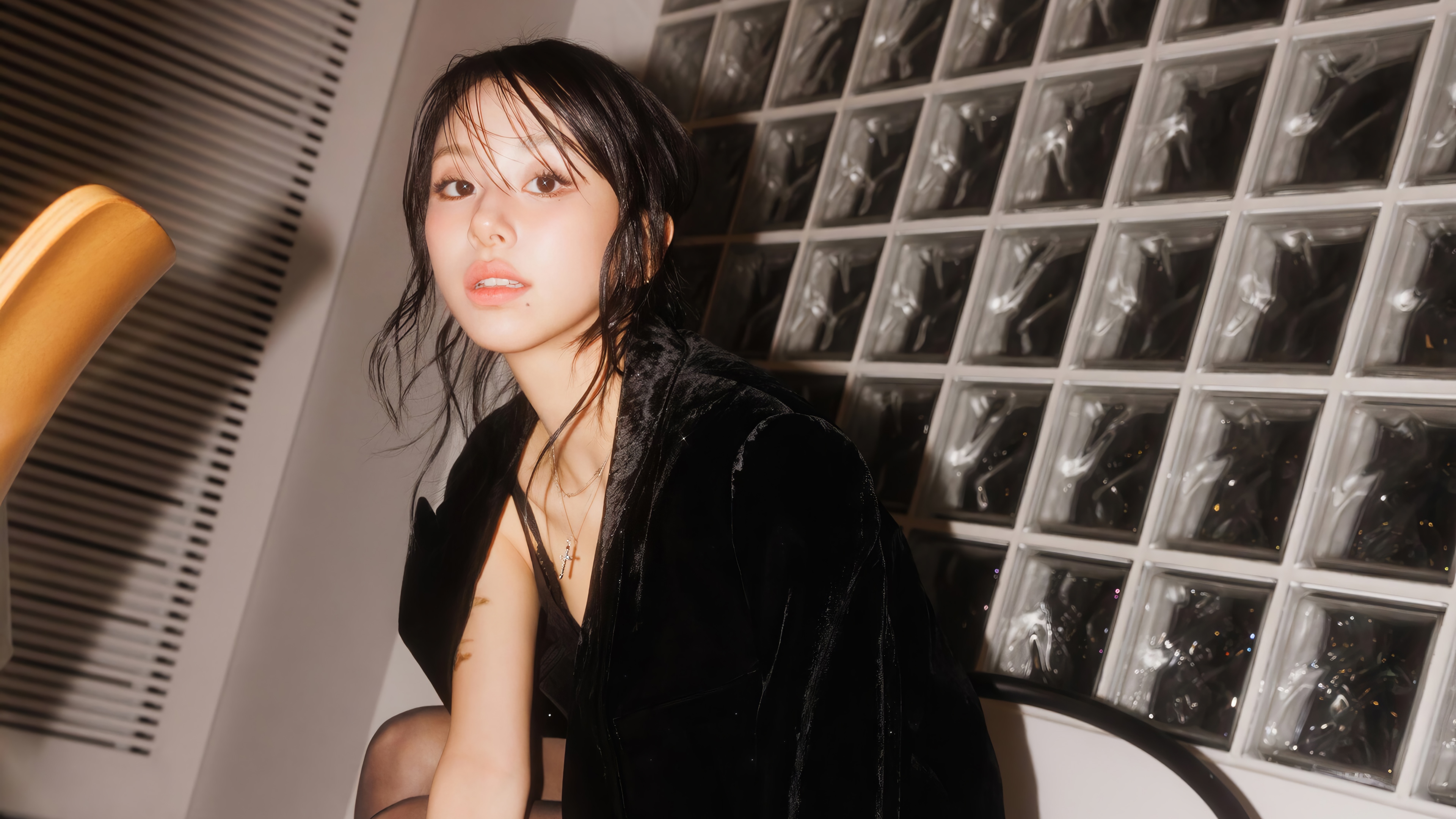 Chaeyoung from TWICE in black velvet HD Wallpaper