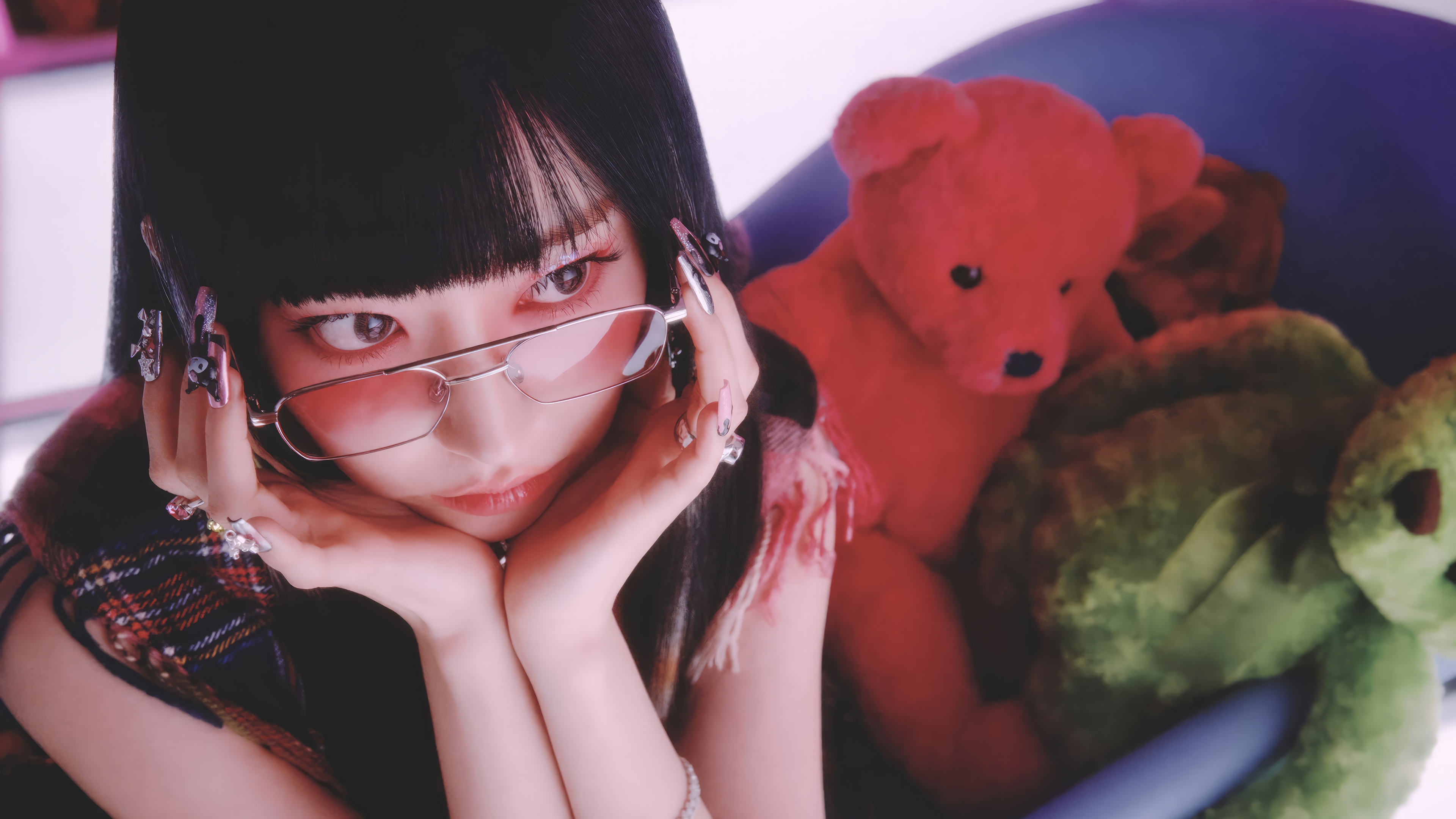 Sakura from LE SSERAFIM with teddy bears HD Wallpaper