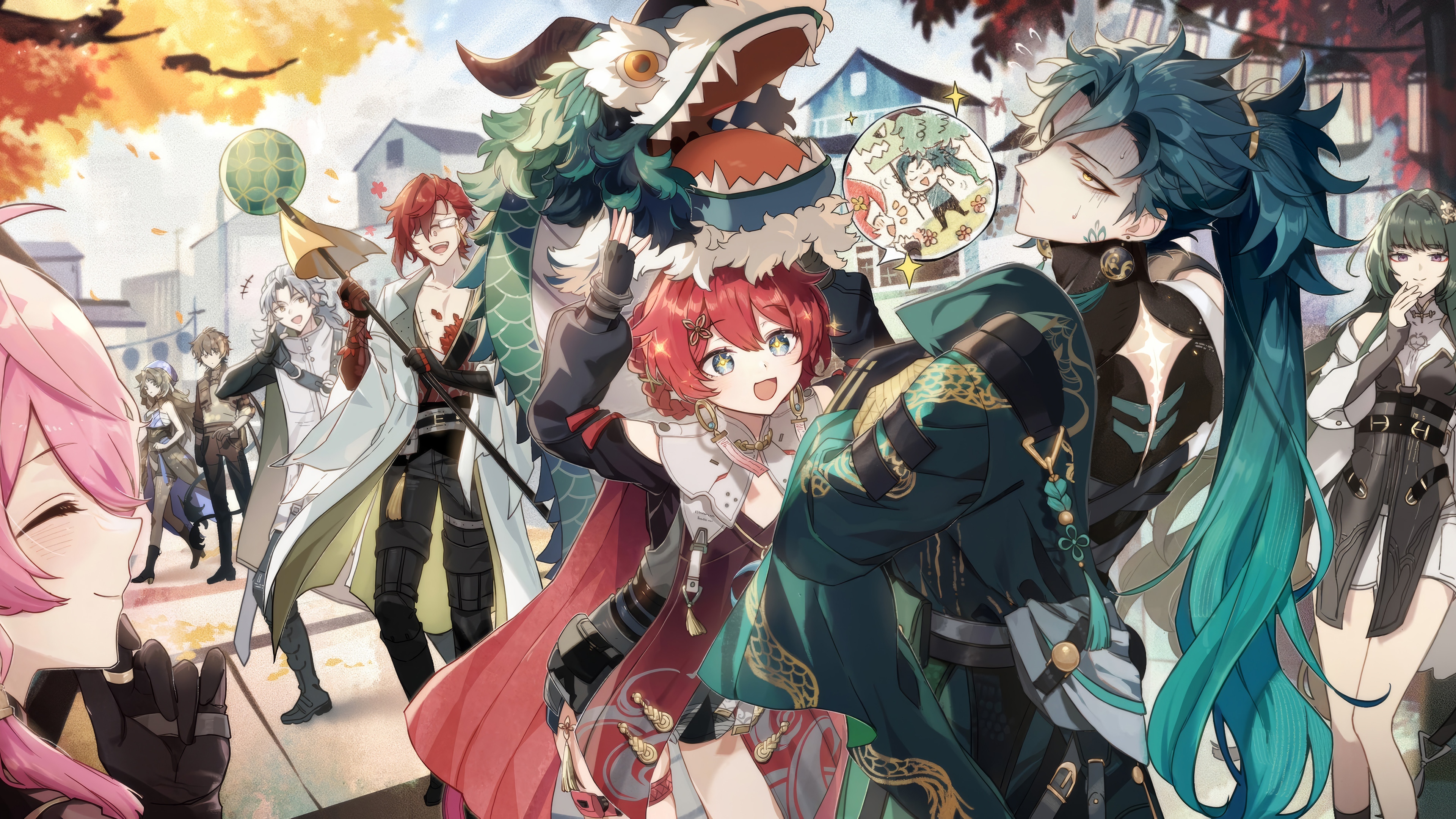 Wuthering Waves characters with dragon dance HD Wallpaper