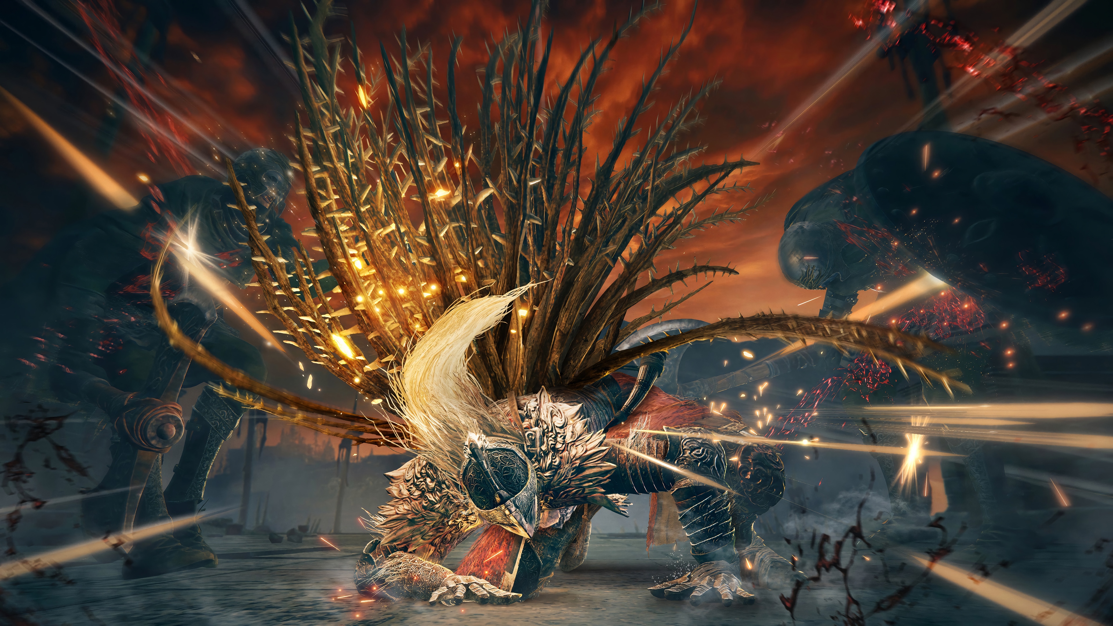 Elden Ring Tarnished fighting enemies 4K HD Wallpaper