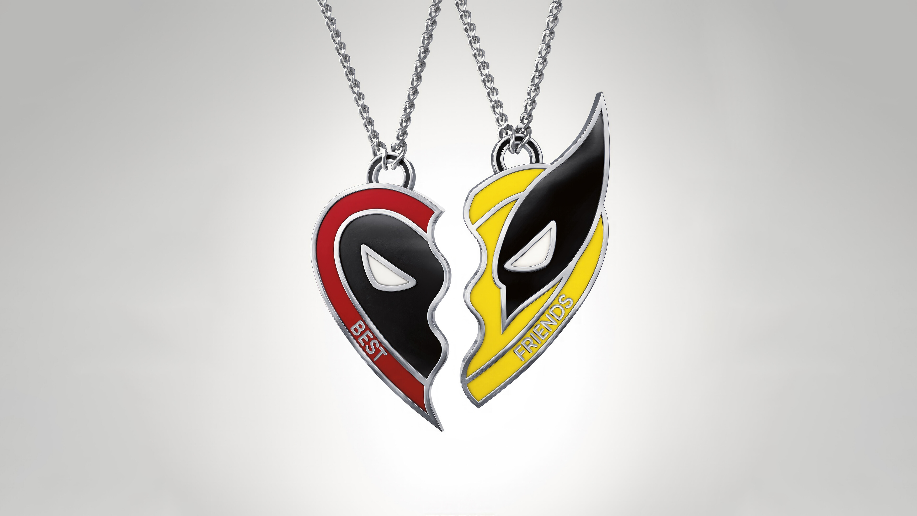 Deadpool & Wolverine Best Friends Heart Pendants 4K HD Wallpaper
