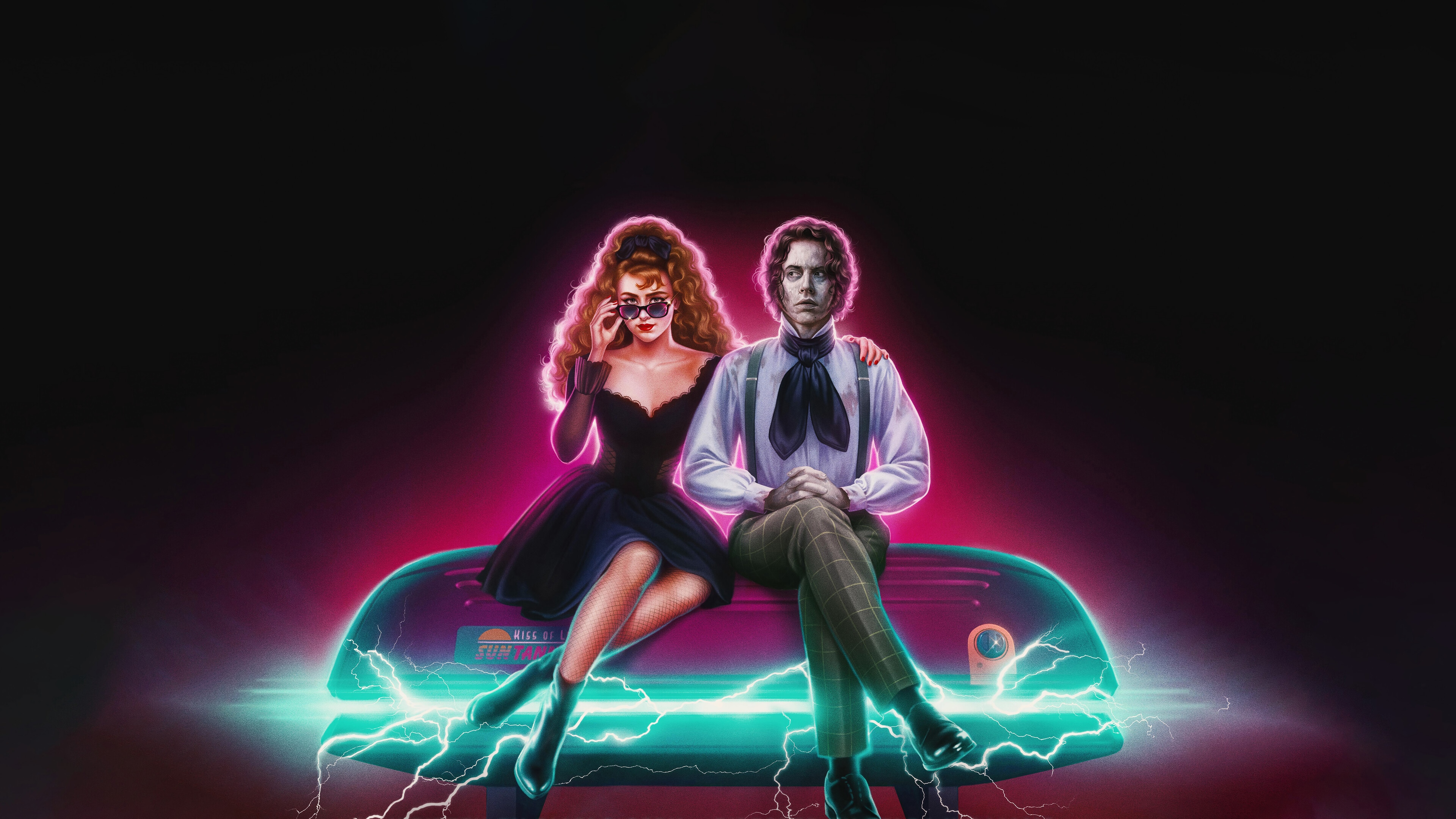 Lisa Frankenstein and companion on a time machine HD Wallpaper