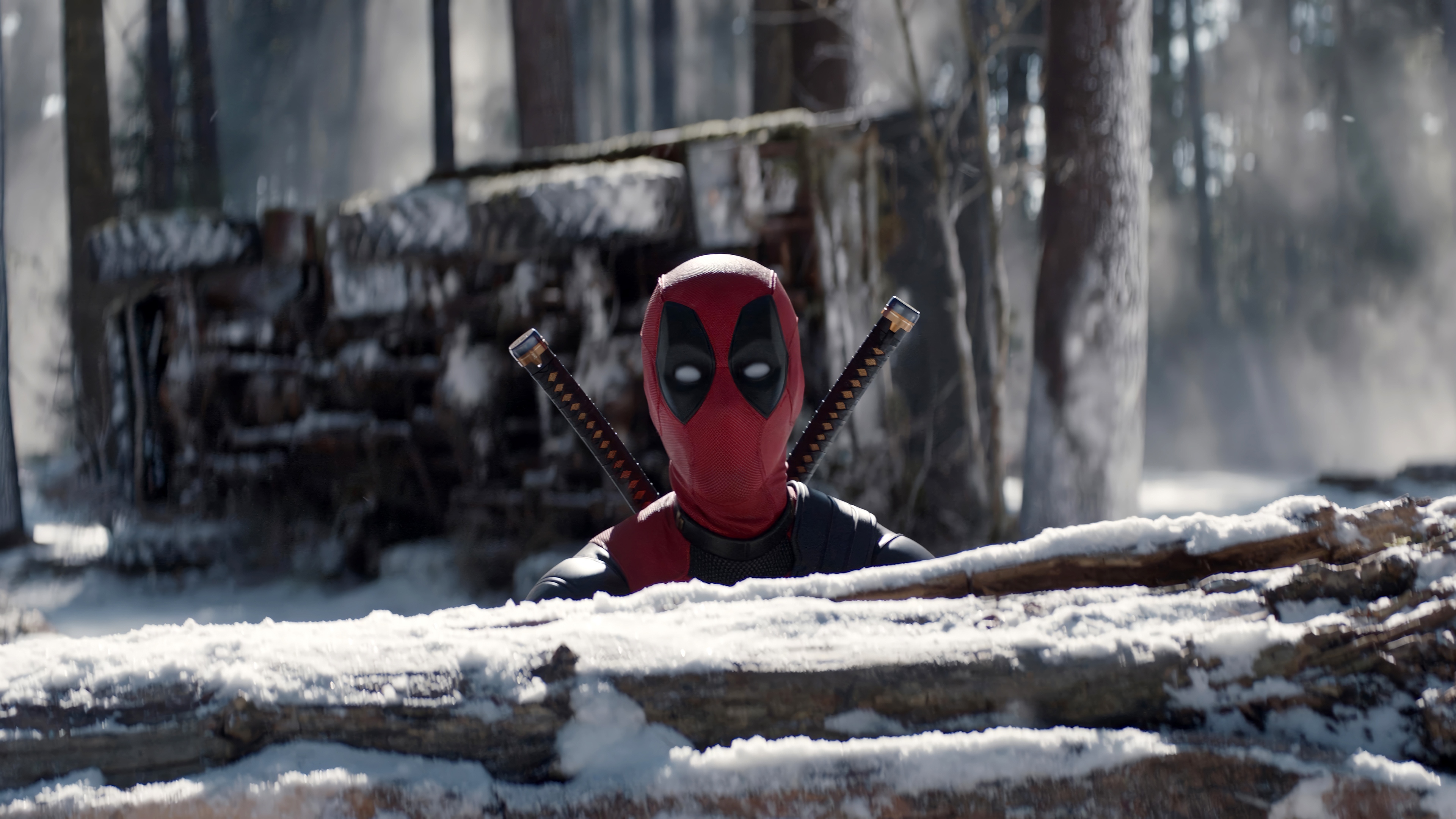 Deadpool in a Snowy Forest HD Wallpaper