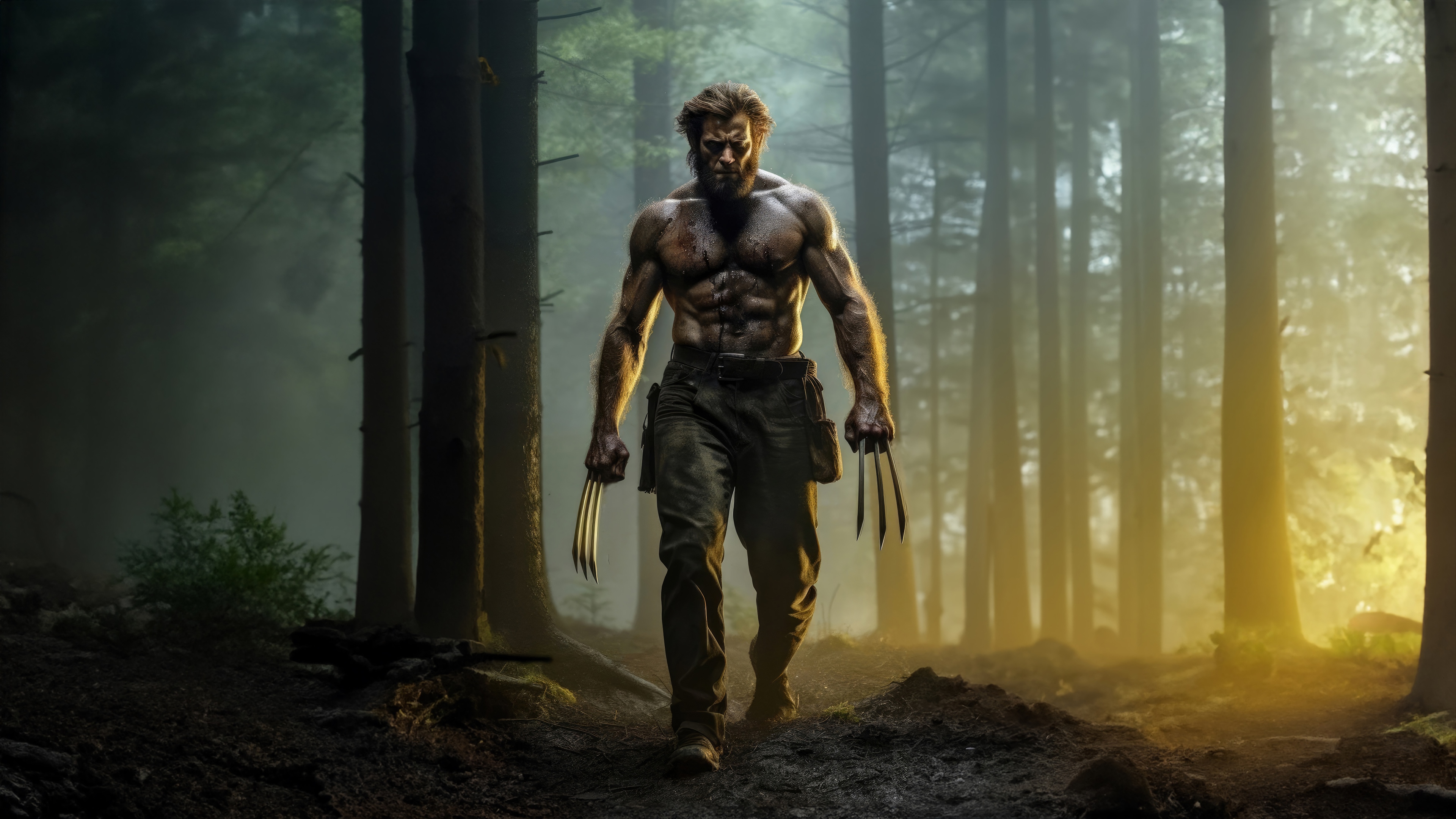 Wolverine in a forest 4K HD Wallpaper