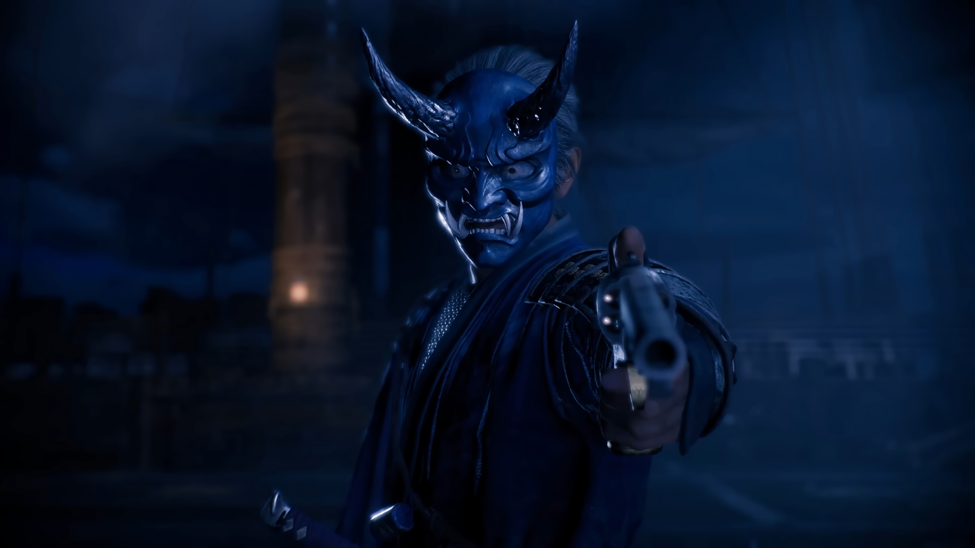 Rise of the Ronin Oni Mask Character with Gun HD Wallpaper