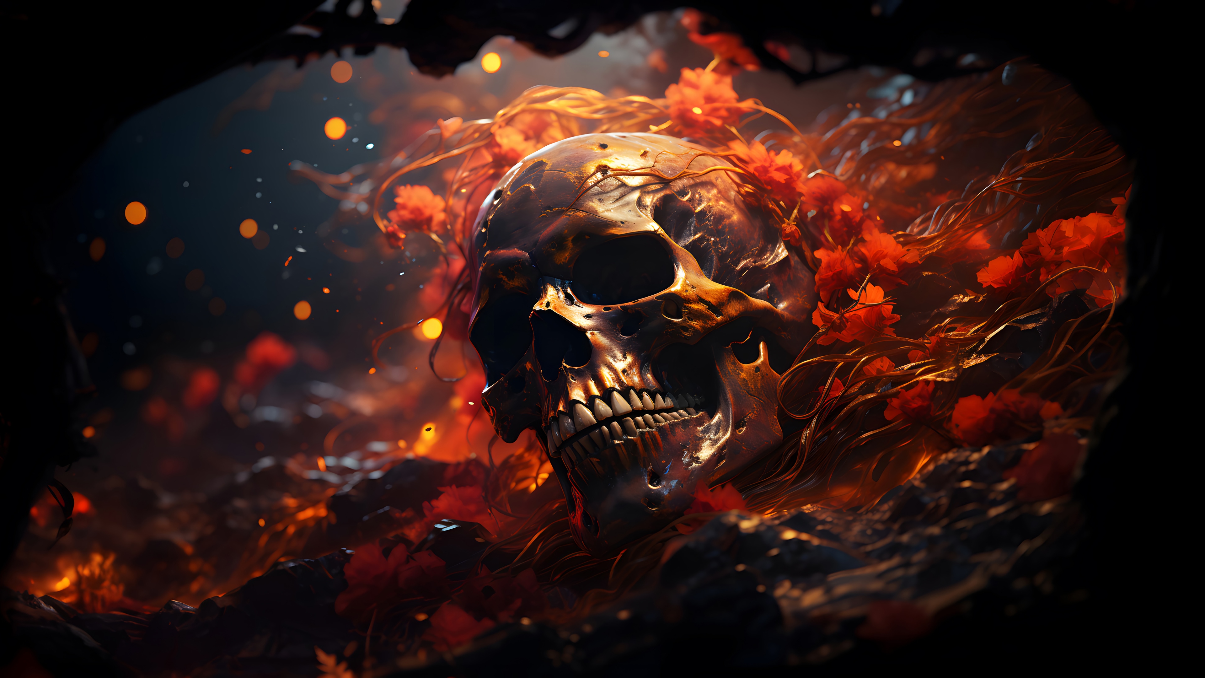 Burning Skull Digital Art 4K HD Wallpaper