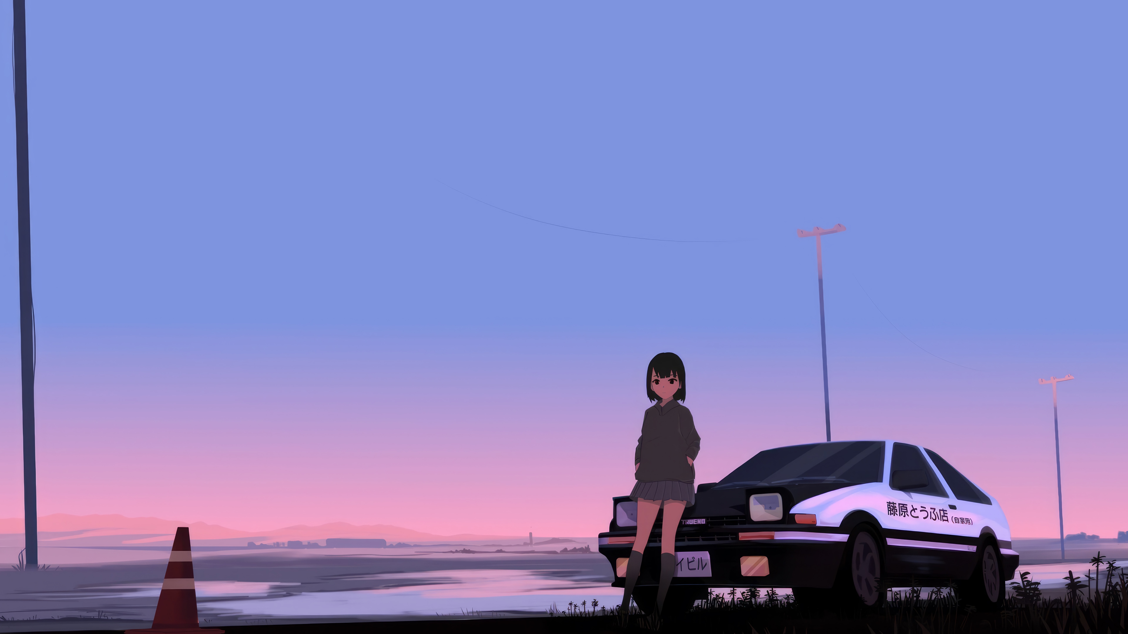 Initial D Anime Girl and Car 4K HD Wallpaper