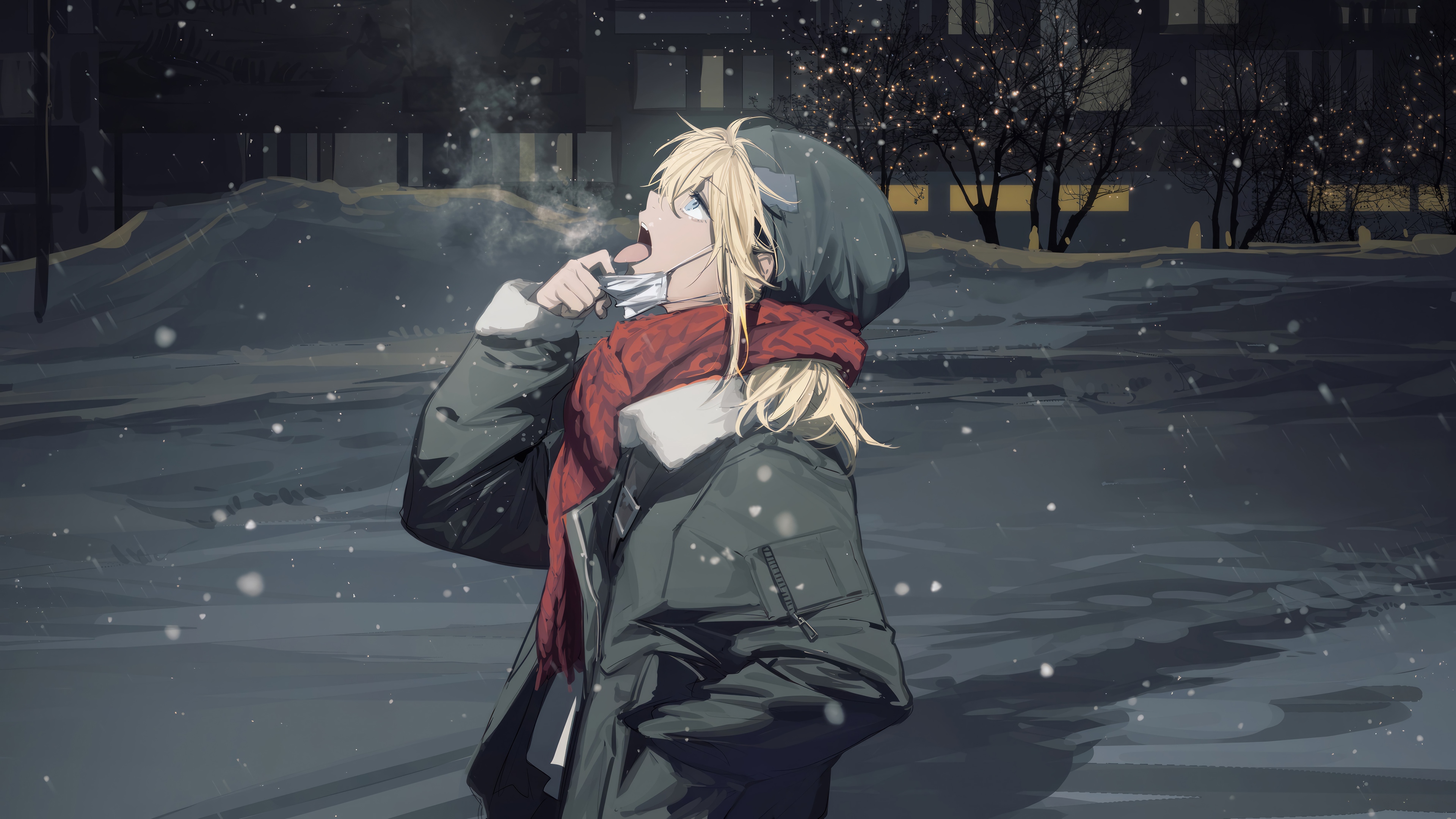 Anime Girl in Snow 4K HD Wallpaper