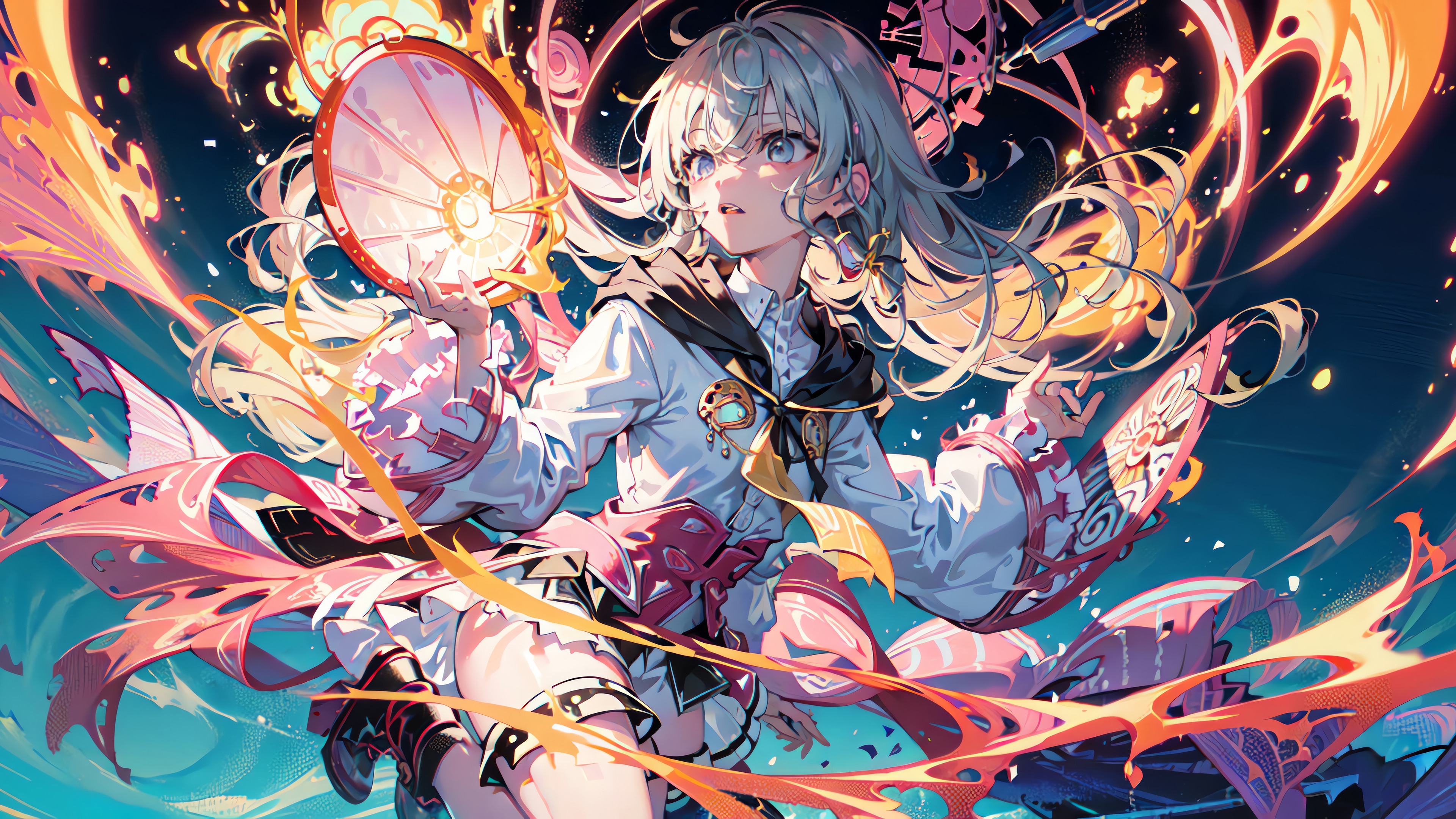 Anime Girl with Magic and Fire 4K HD Wallpaper