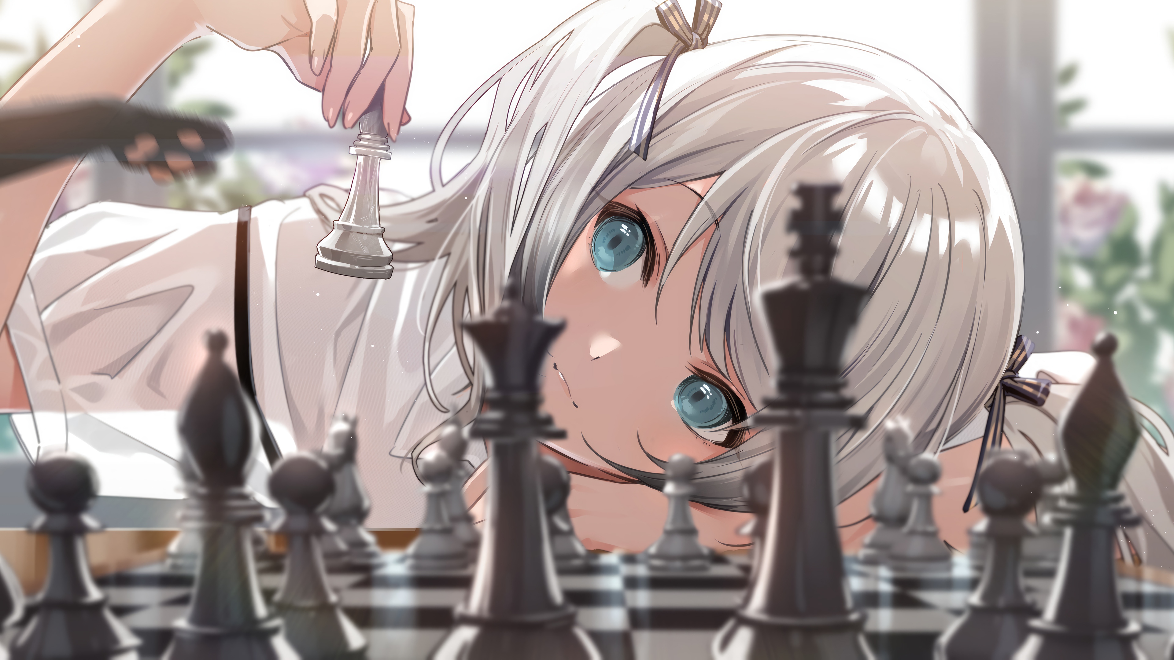 Anime Girl Playing Chess 4K HD Wallpaper