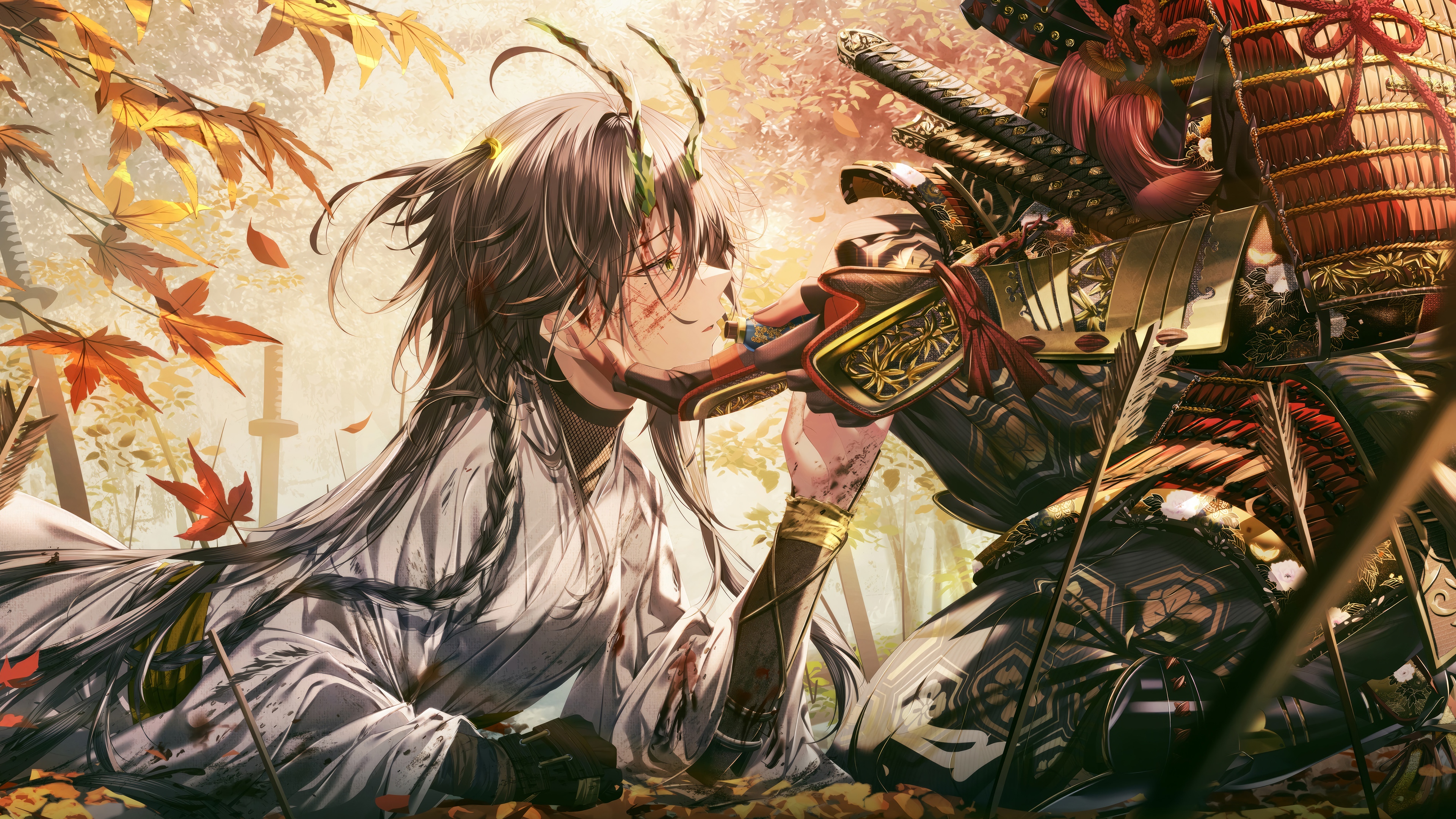 Samurai in Autumn Forest HD Wallpaper