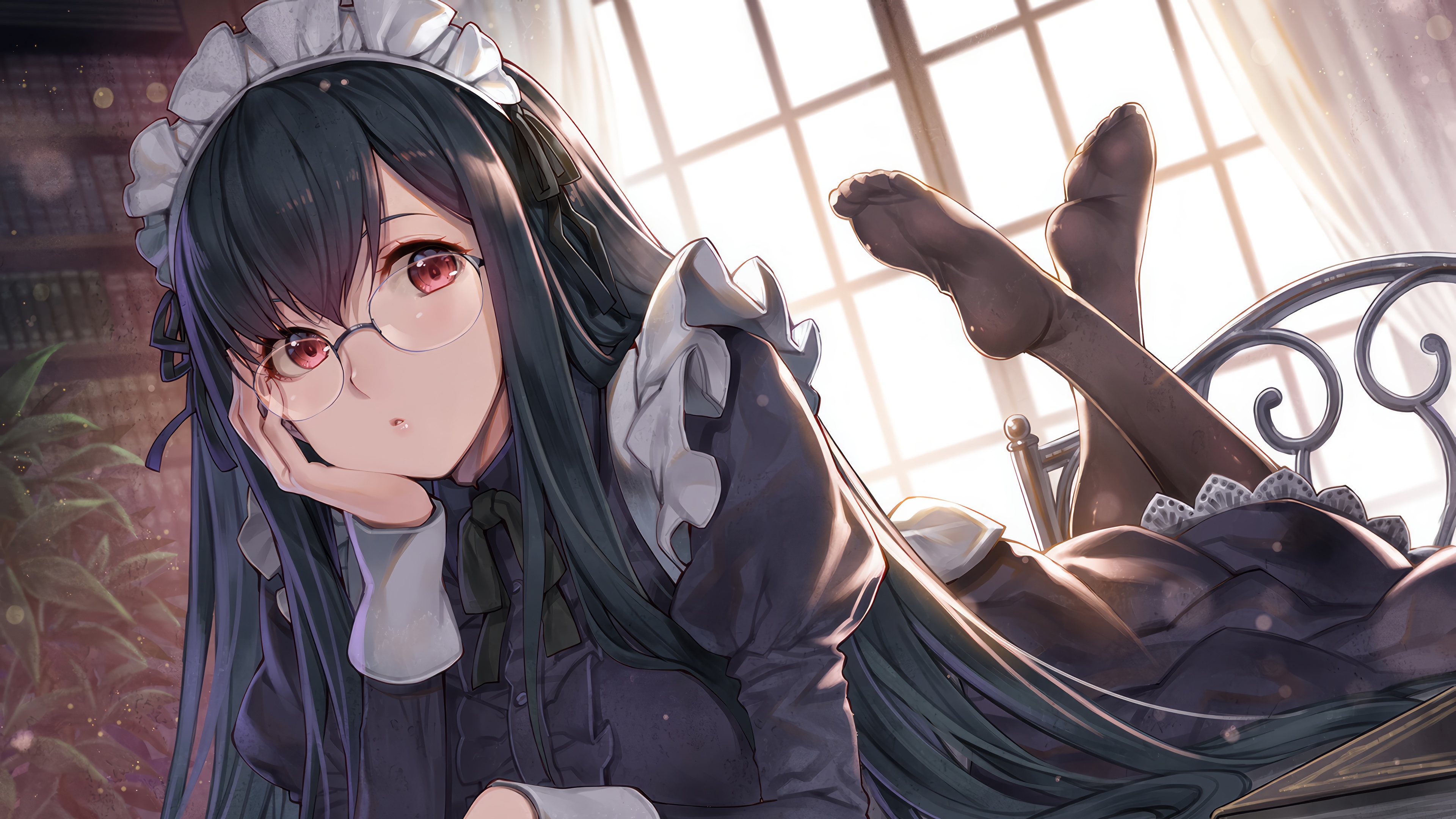 Anime Girl Maid with Glasses in 4K HD Wallpaper