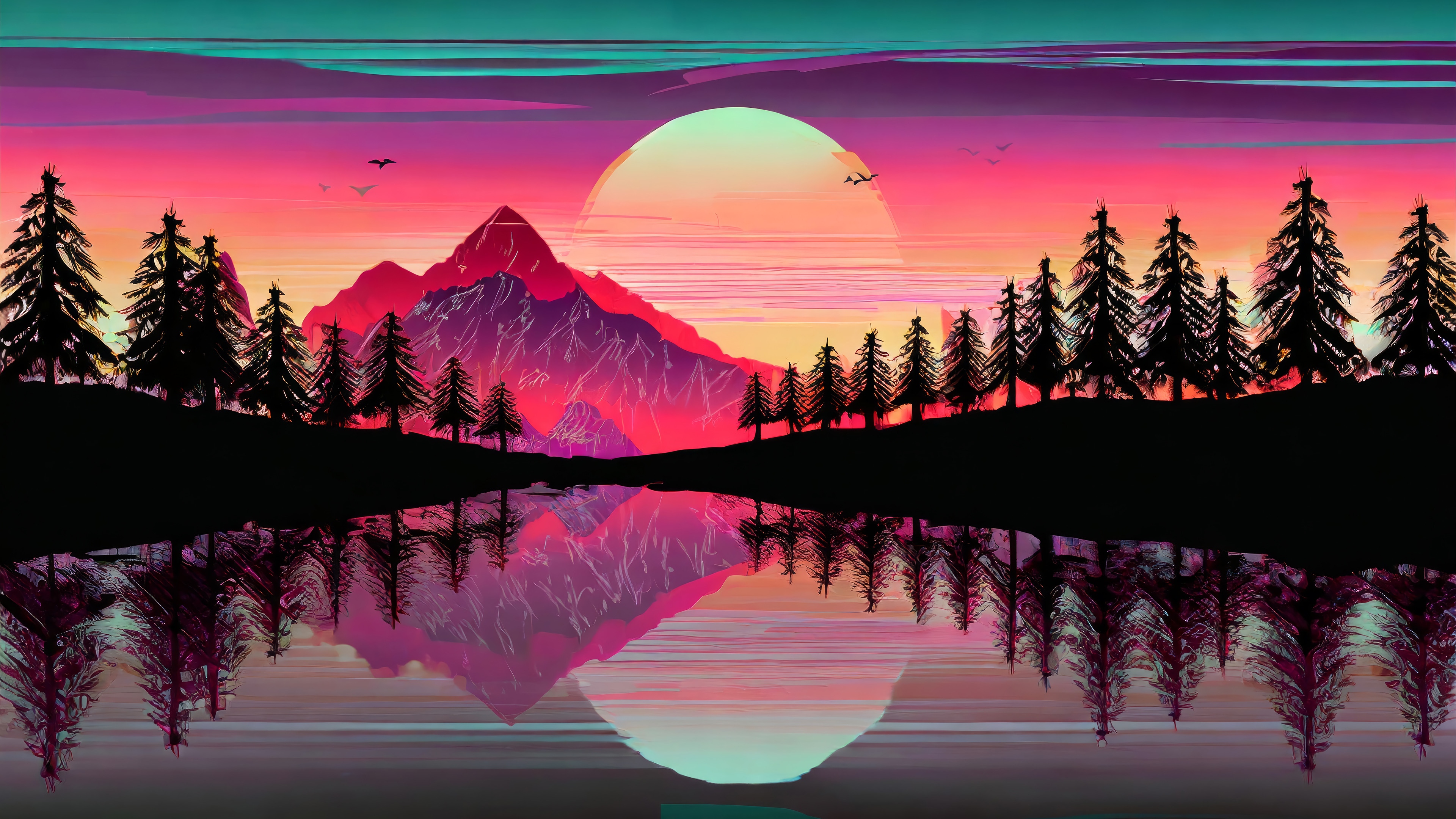 Digital Art Sunset Mountain Scenery 4K HD Wallpaper
