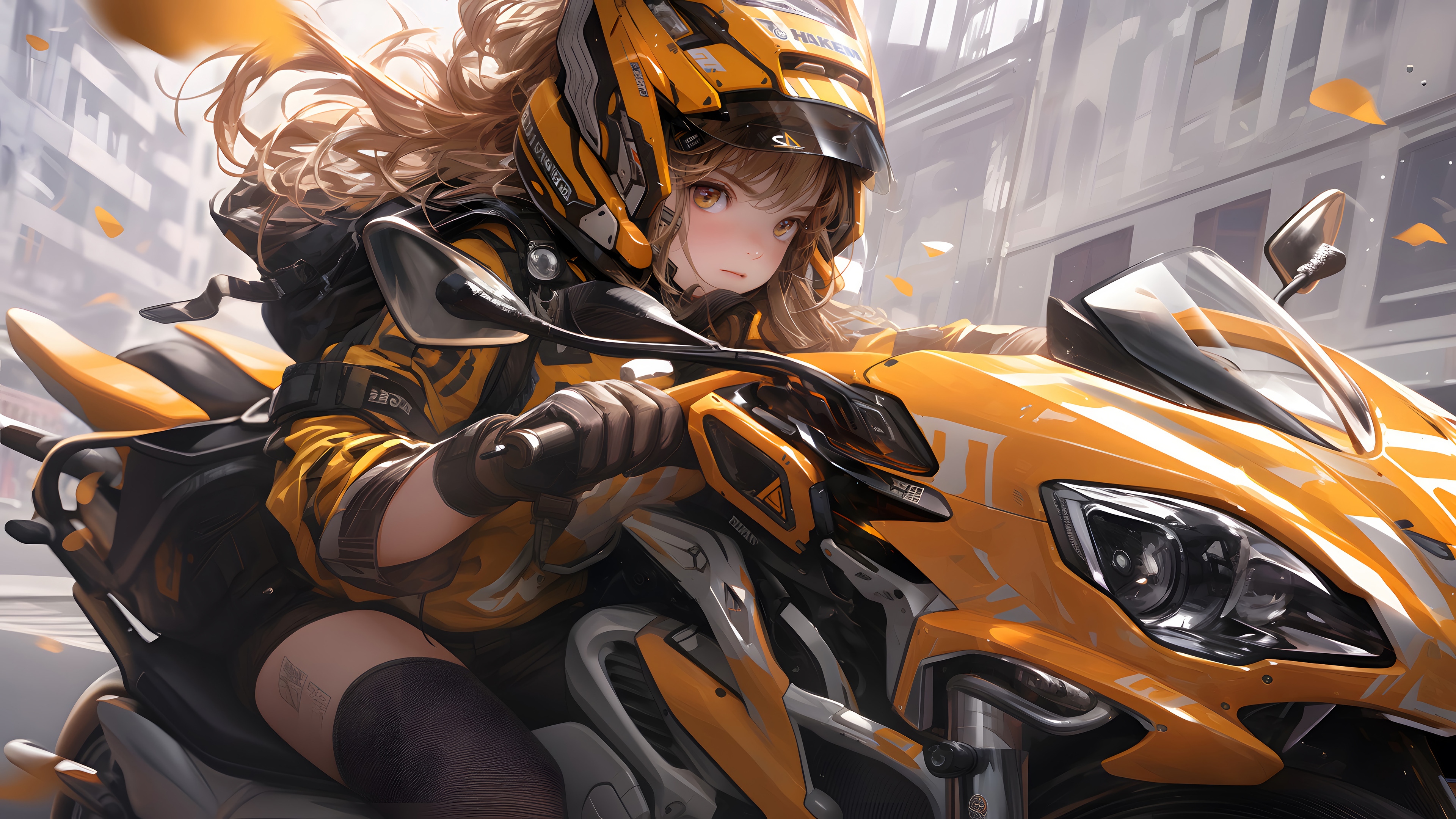 Anime Girl Riding a Sci-Fi Motorcycle in 4K HD Wallpaper