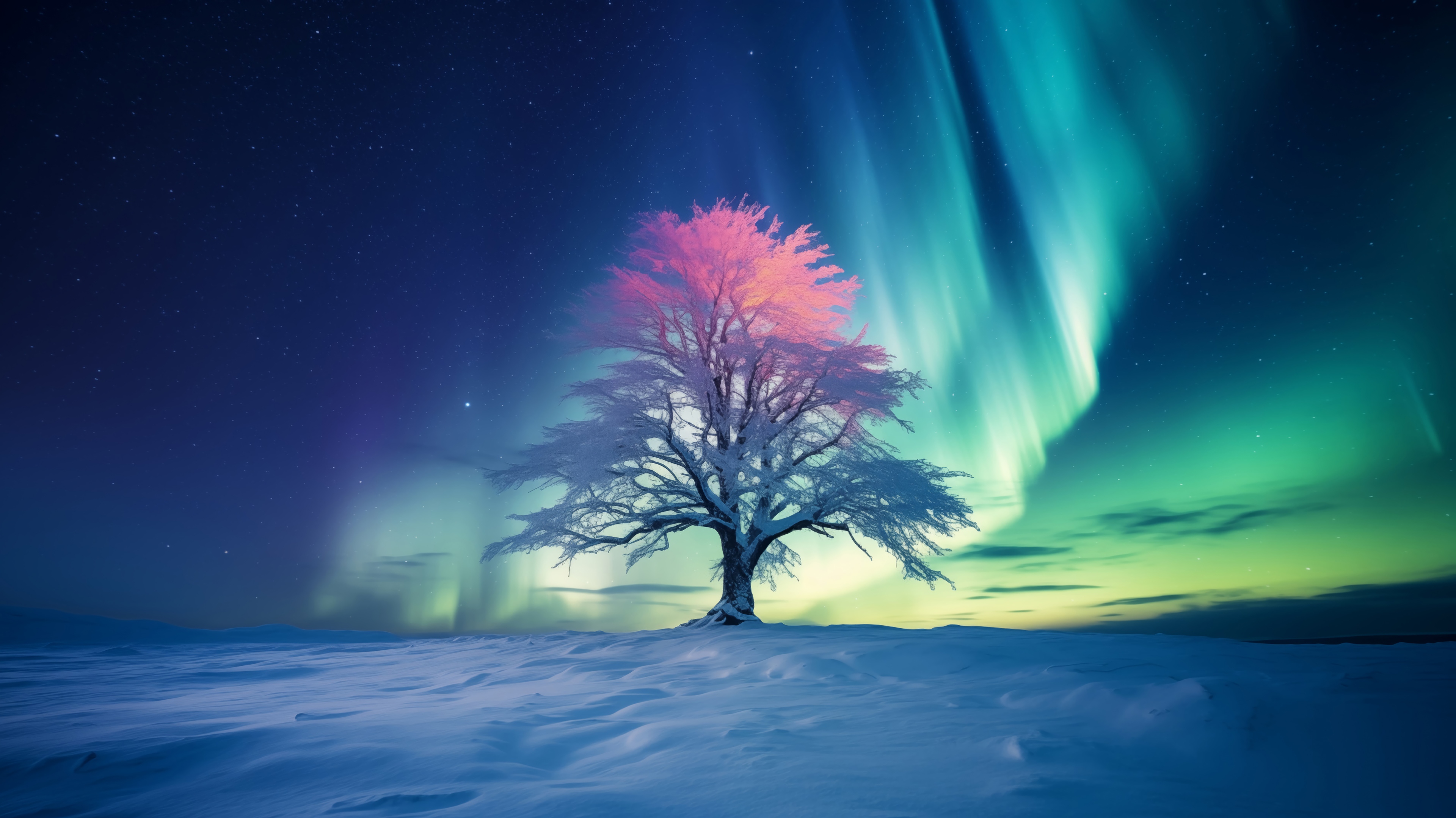 Tree under Northern Lights in 4K HD Wallpaper