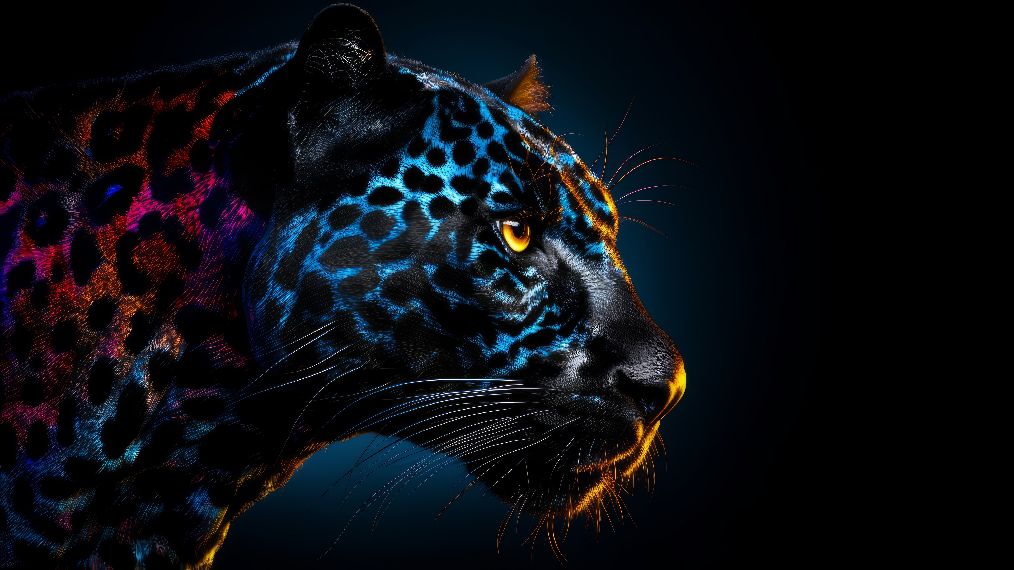 Digital Art 4K Jaguar with Colorful Spots HD Wallpaper