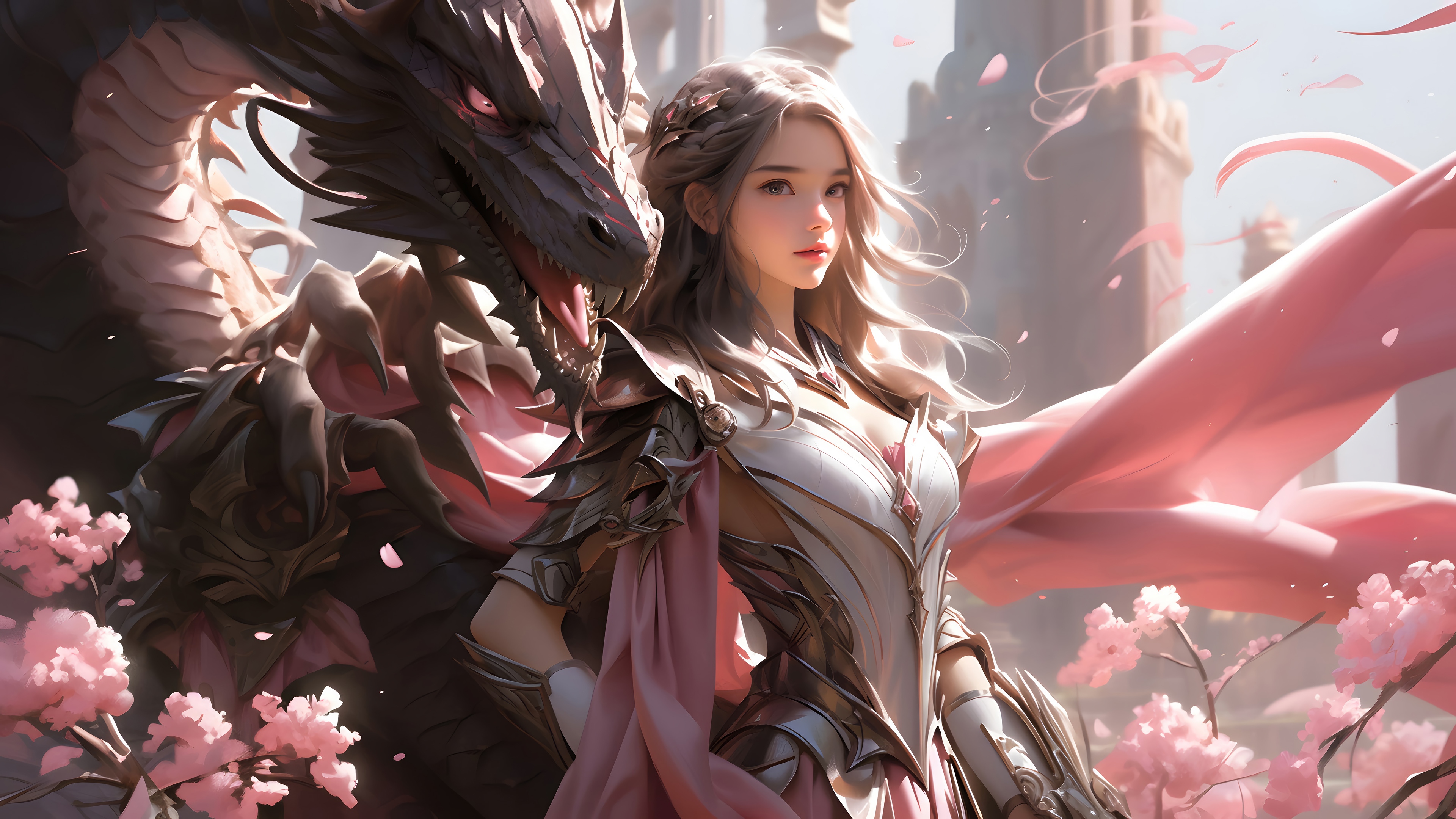 Fantasy Girl and Dragon 4K HD Wallpaper