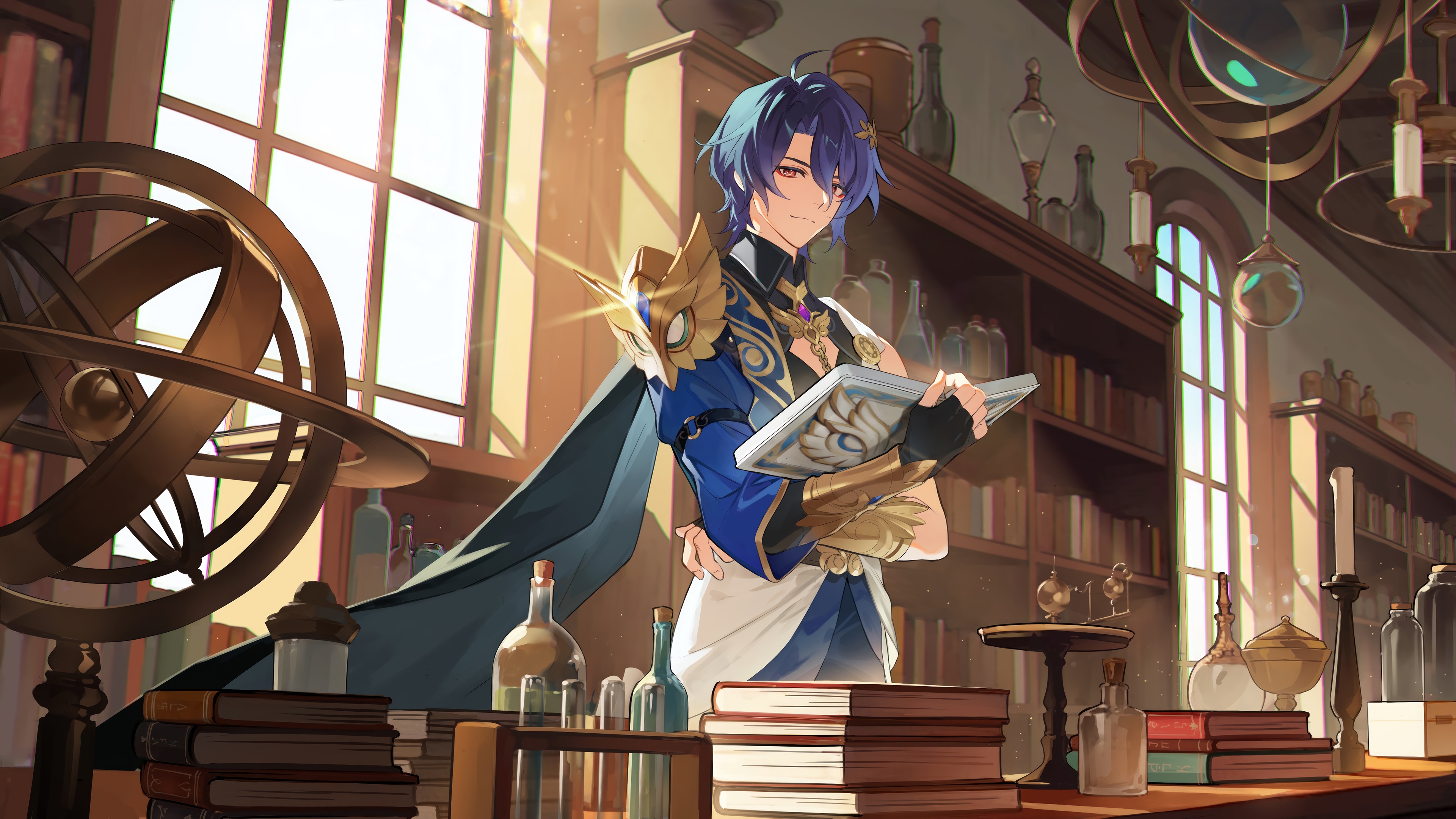 Dr. Ratio in a study with books and scientific instruments HD Wallpaper
