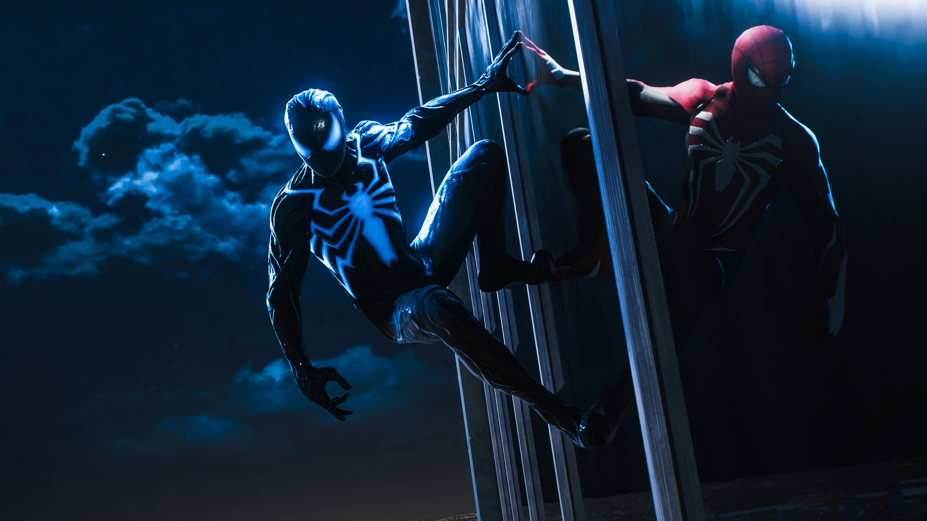 Spider-Man in a dark city at night HD Wallpaper