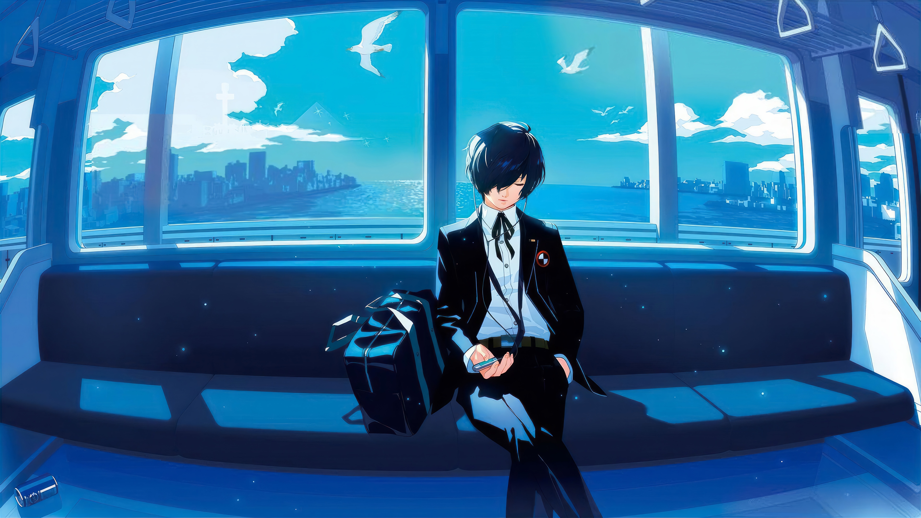 Makoto Yuki on a train in Persona 3 Reload 4K HD Wallpaper