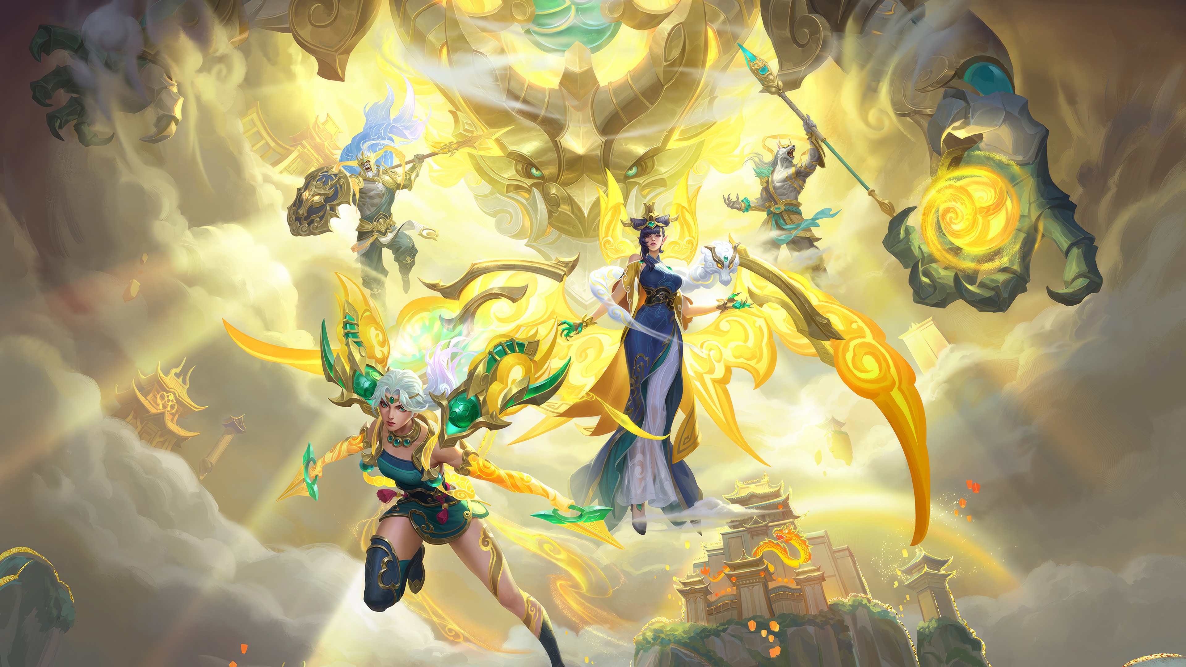 League of Legends: Aurelion Sol and allies in the sky HD Wallpaper