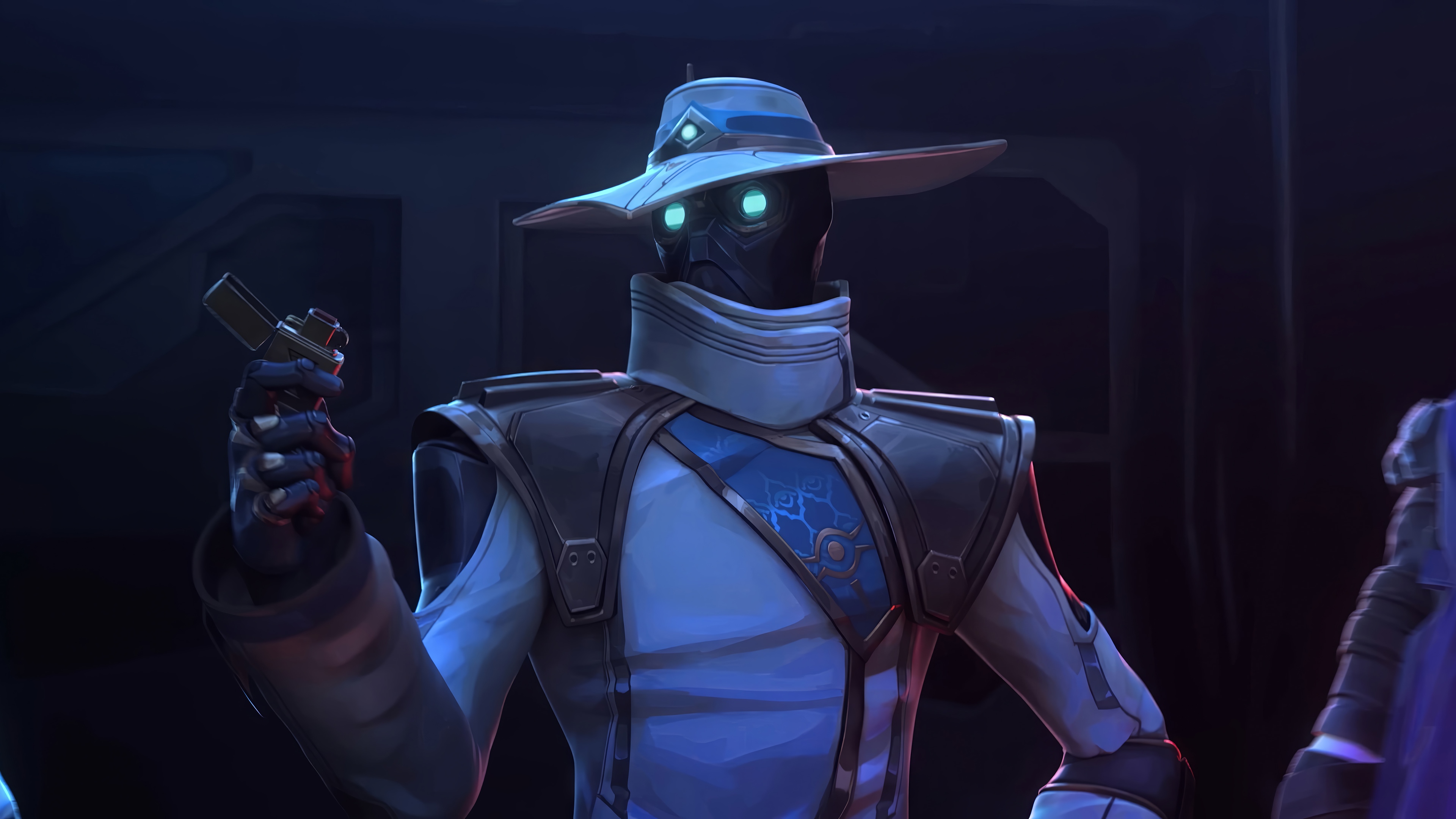 Cypher from Valorant holding a gun HD Wallpaper