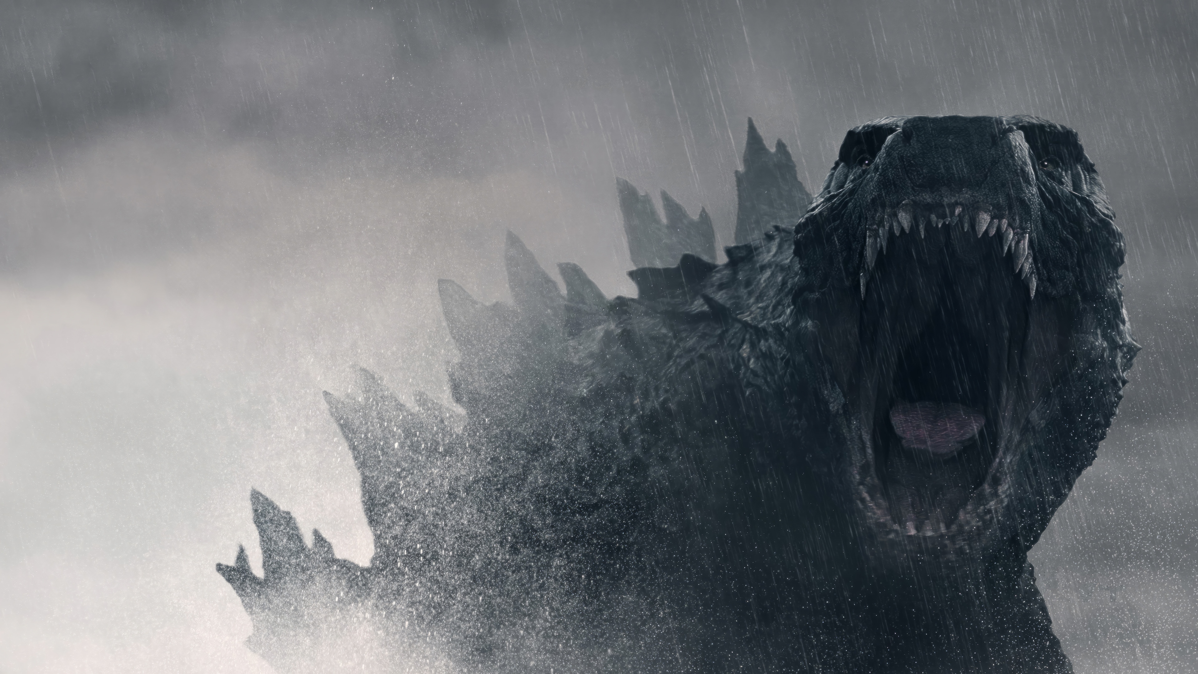 Godzilla roaring in the rain 4K HD Wallpaper