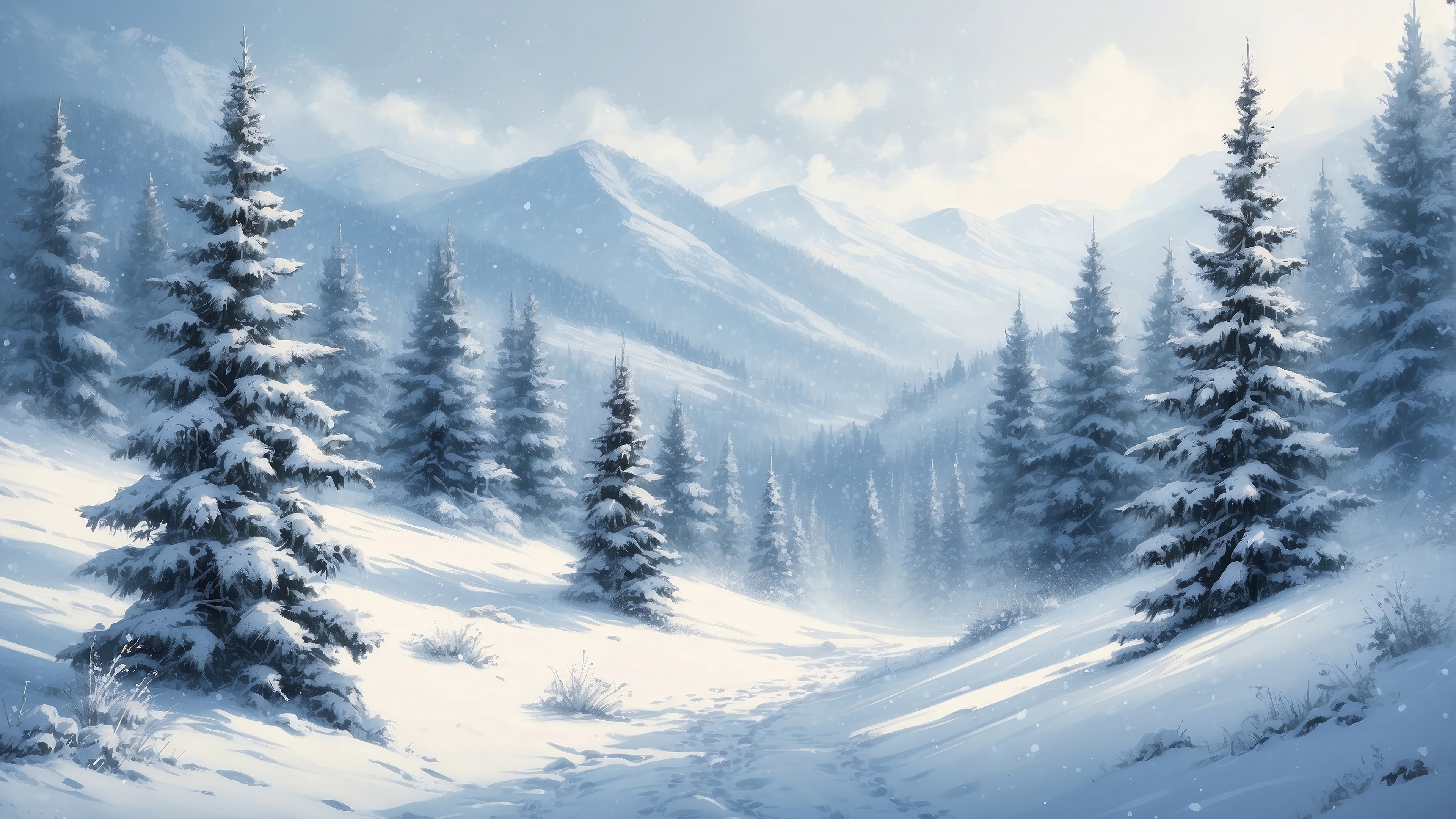 Winter Forest Scenery 4K Digital Art HD Wallpaper