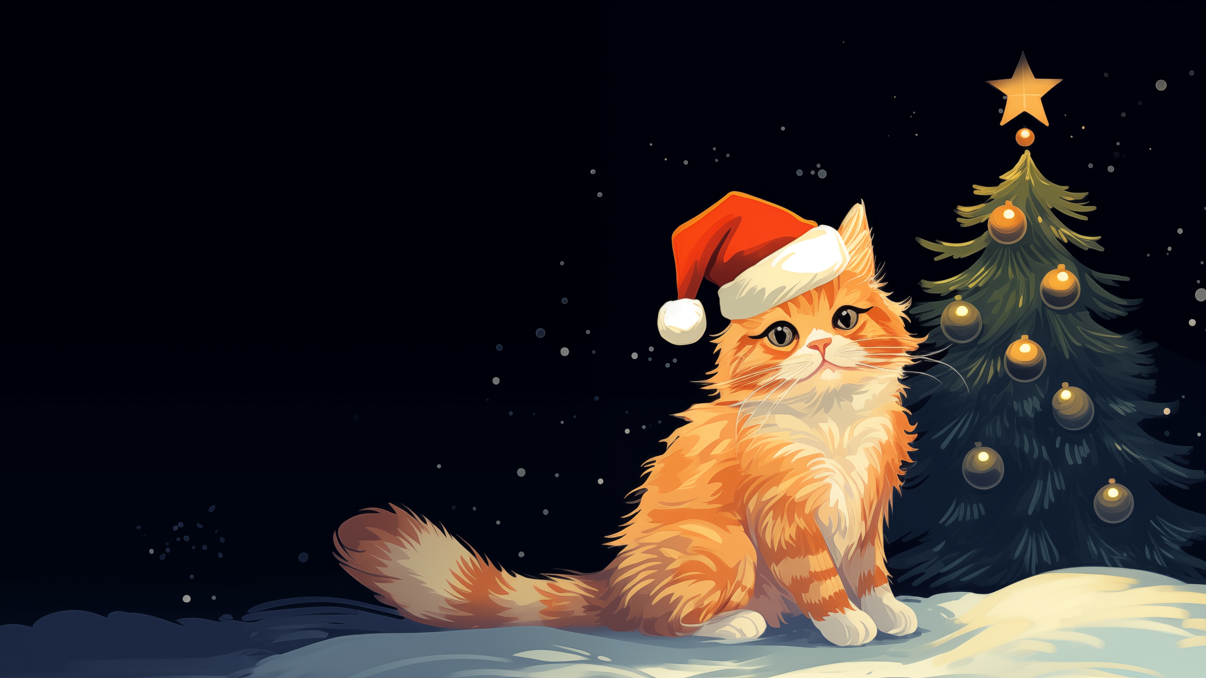 Christmas Cat with Tree 4K HD Wallpaper