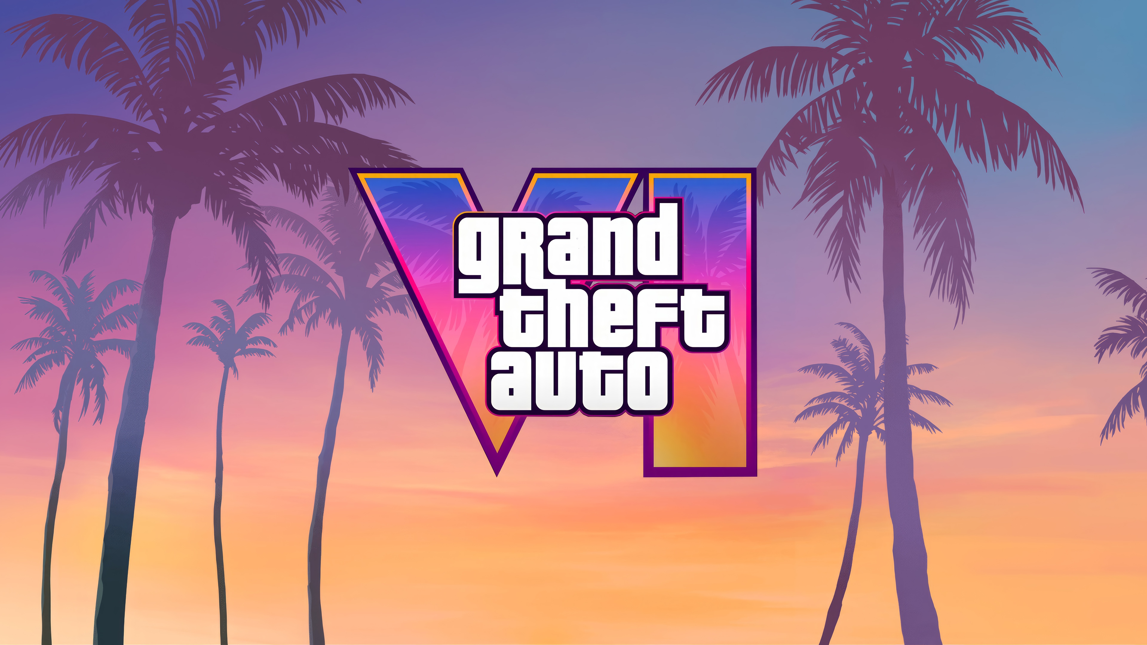 Grand Theft Auto VI Logo with Palm Trees HD Wallpaper