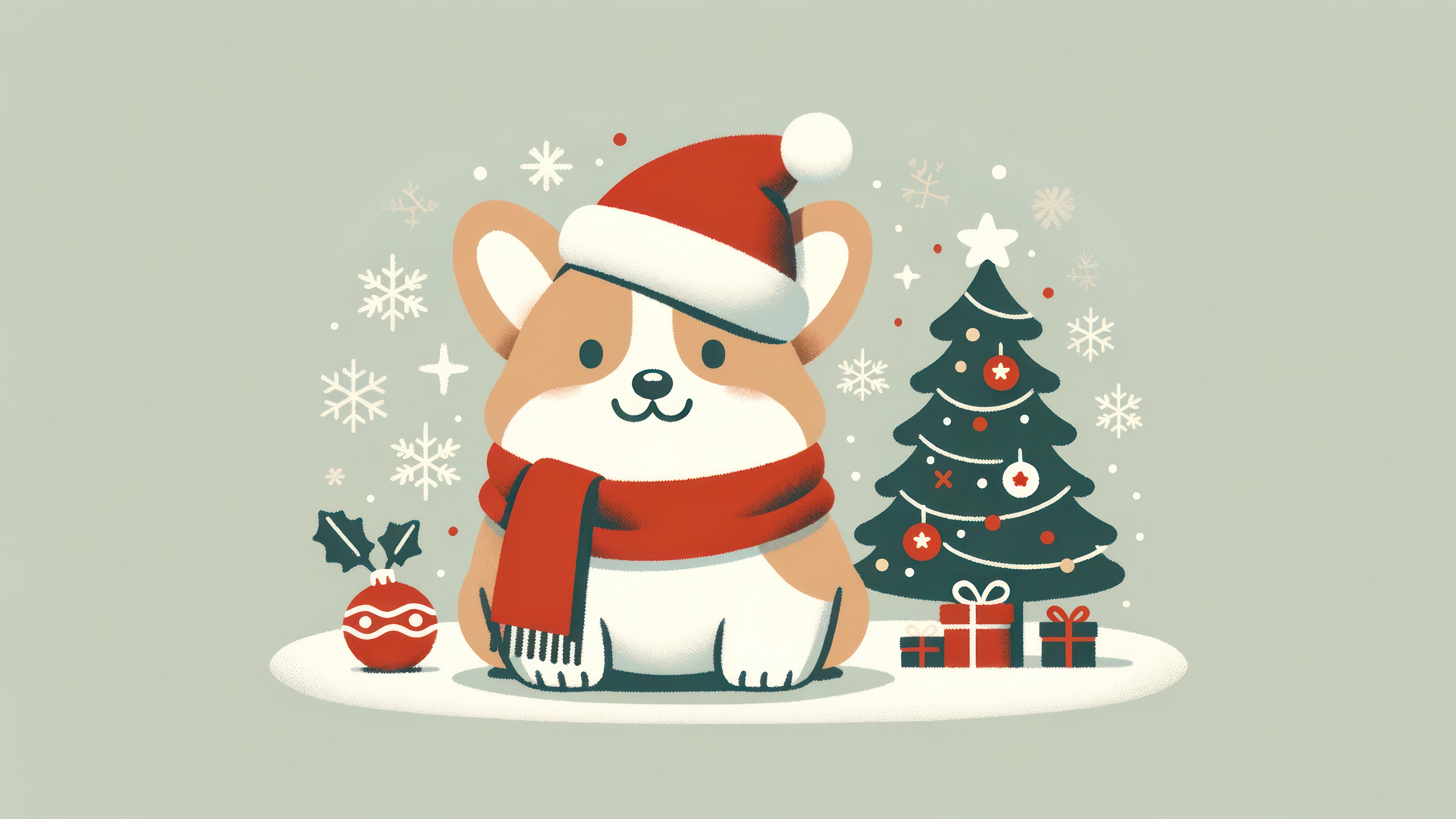 Corgi with Christmas Tree and Gifts 4K HD Wallpaper