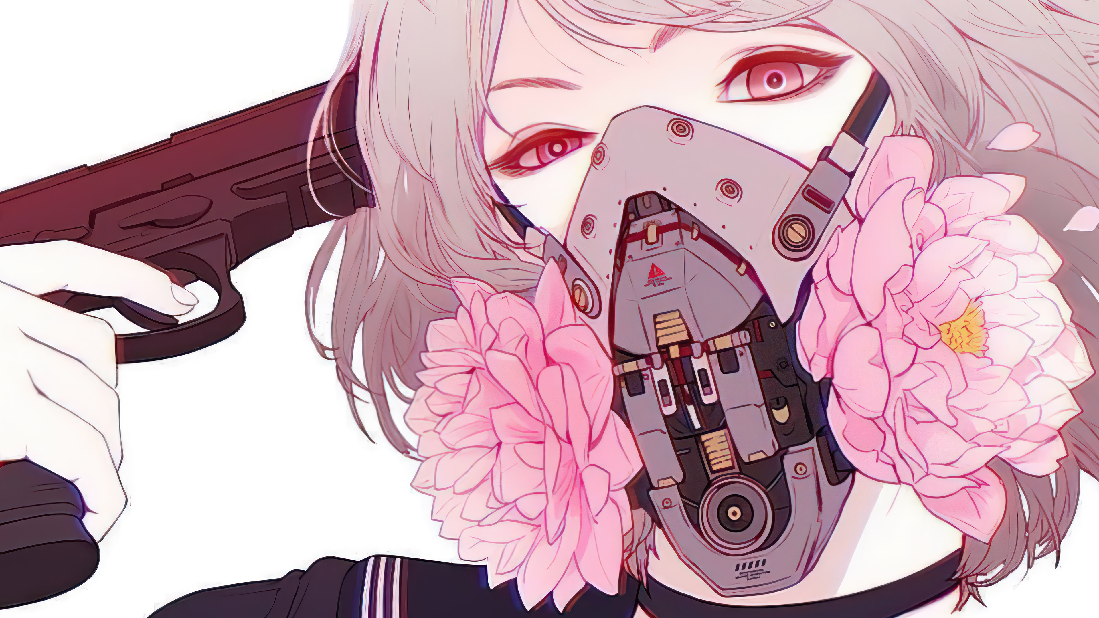 Anime Girl with Gas Mask and Gun 4K HD Wallpaper