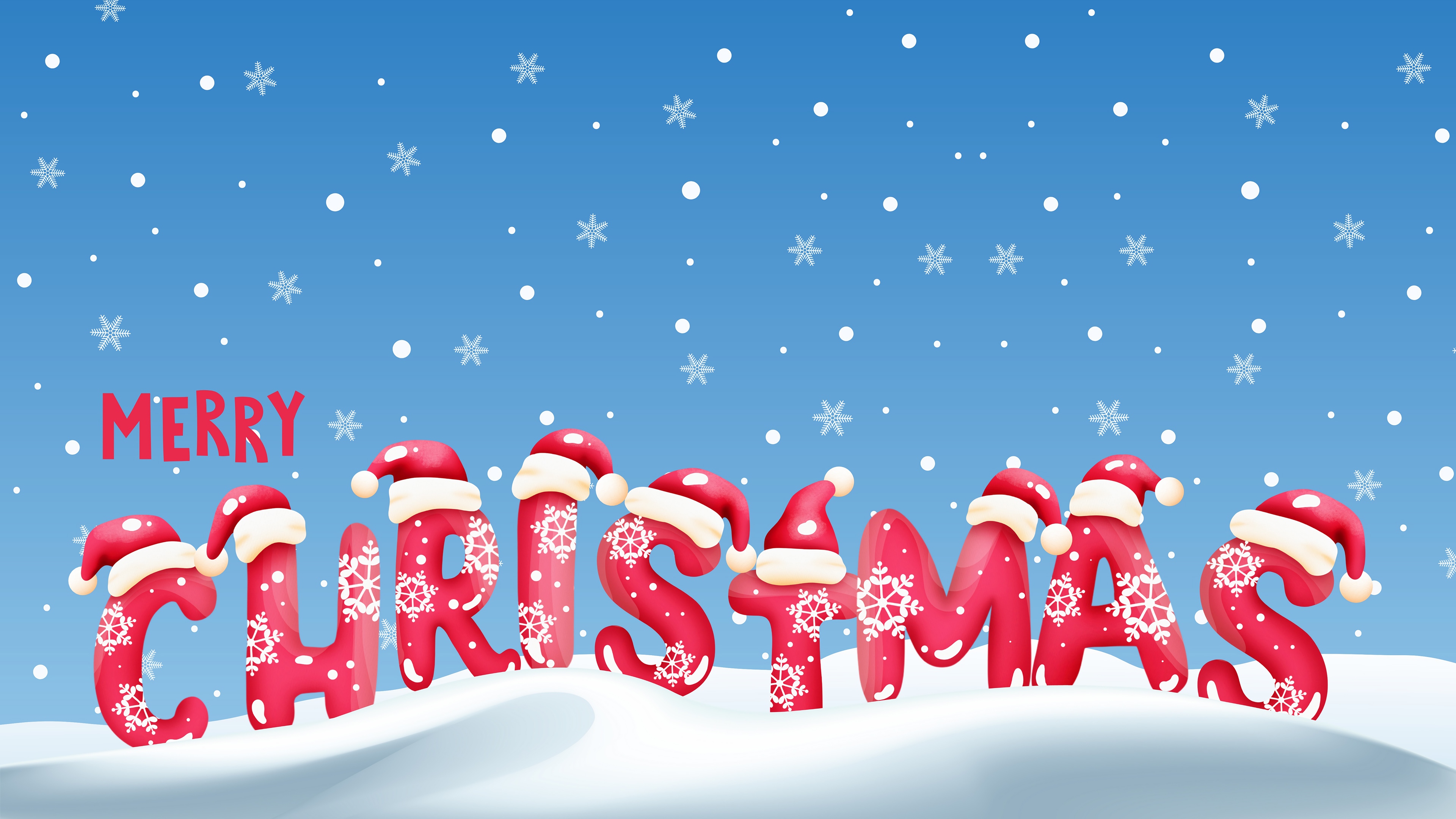 Merry Christmas with Snowing Background HD Wallpaper