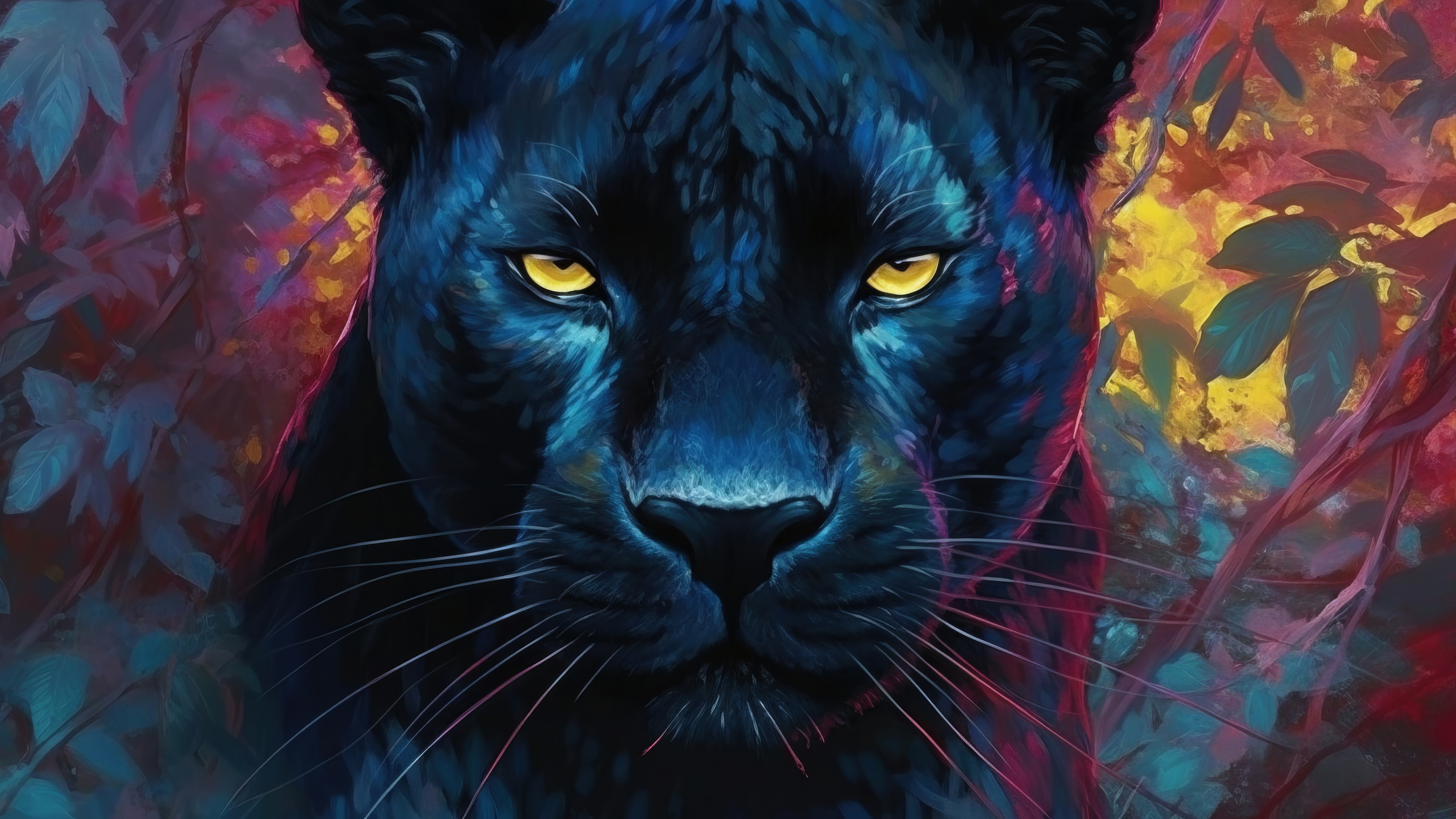 Black Panther in Colorful Forest 4K HD Wallpaper