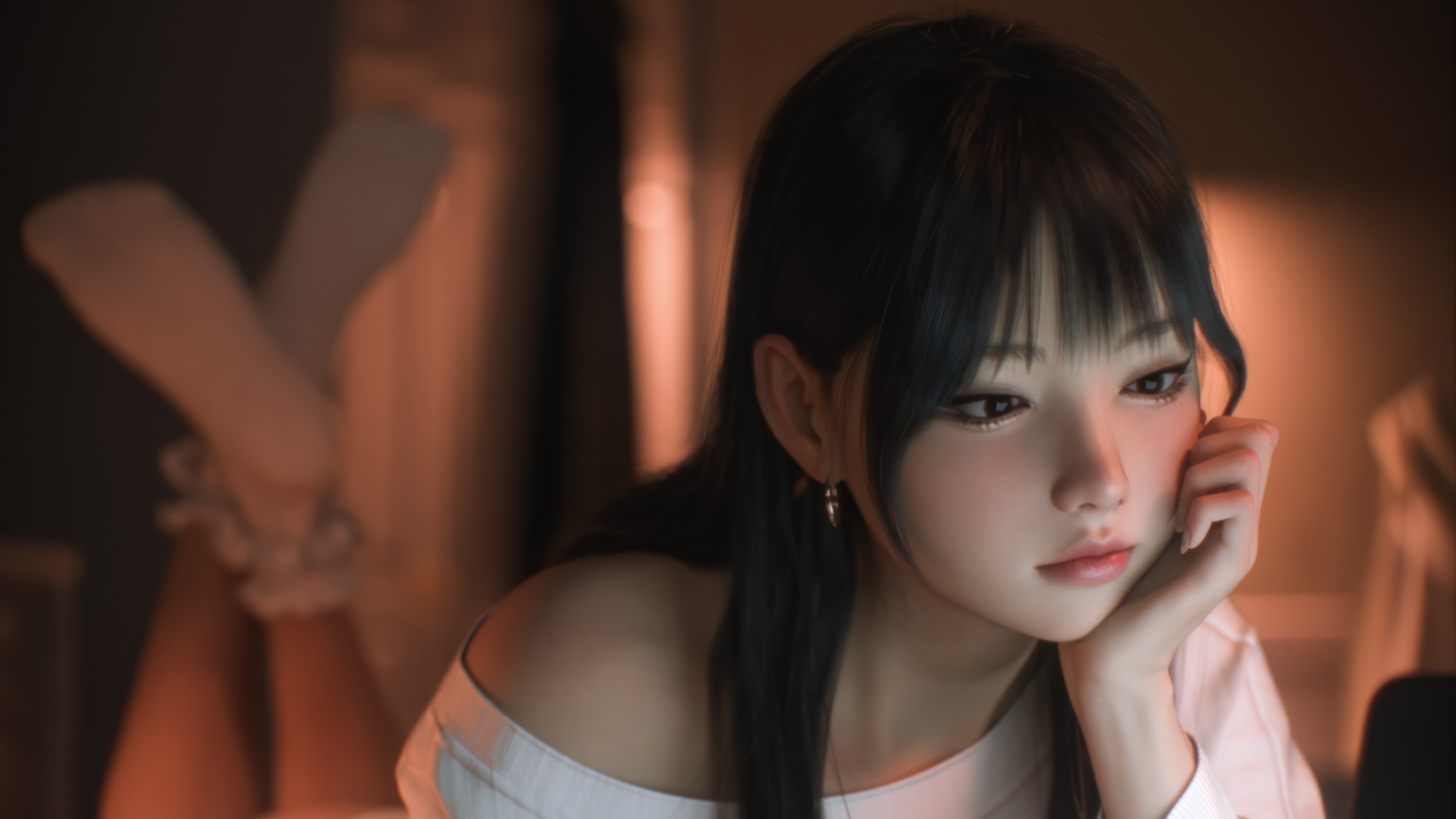 Anime Girl in White Top, 4K HD Wallpaper