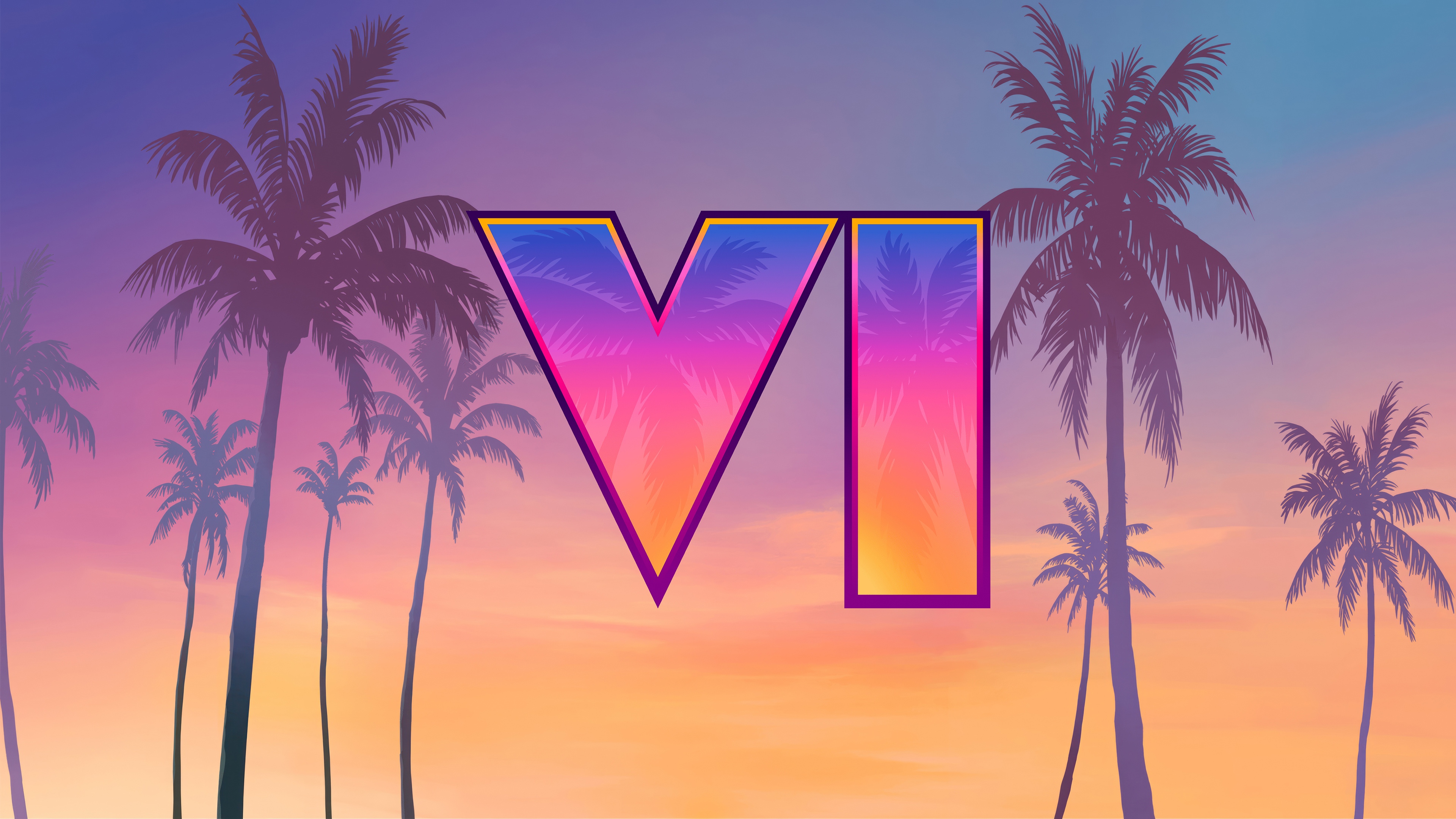 Grand Theft Auto 6 logo with palm trees HD Wallpaper