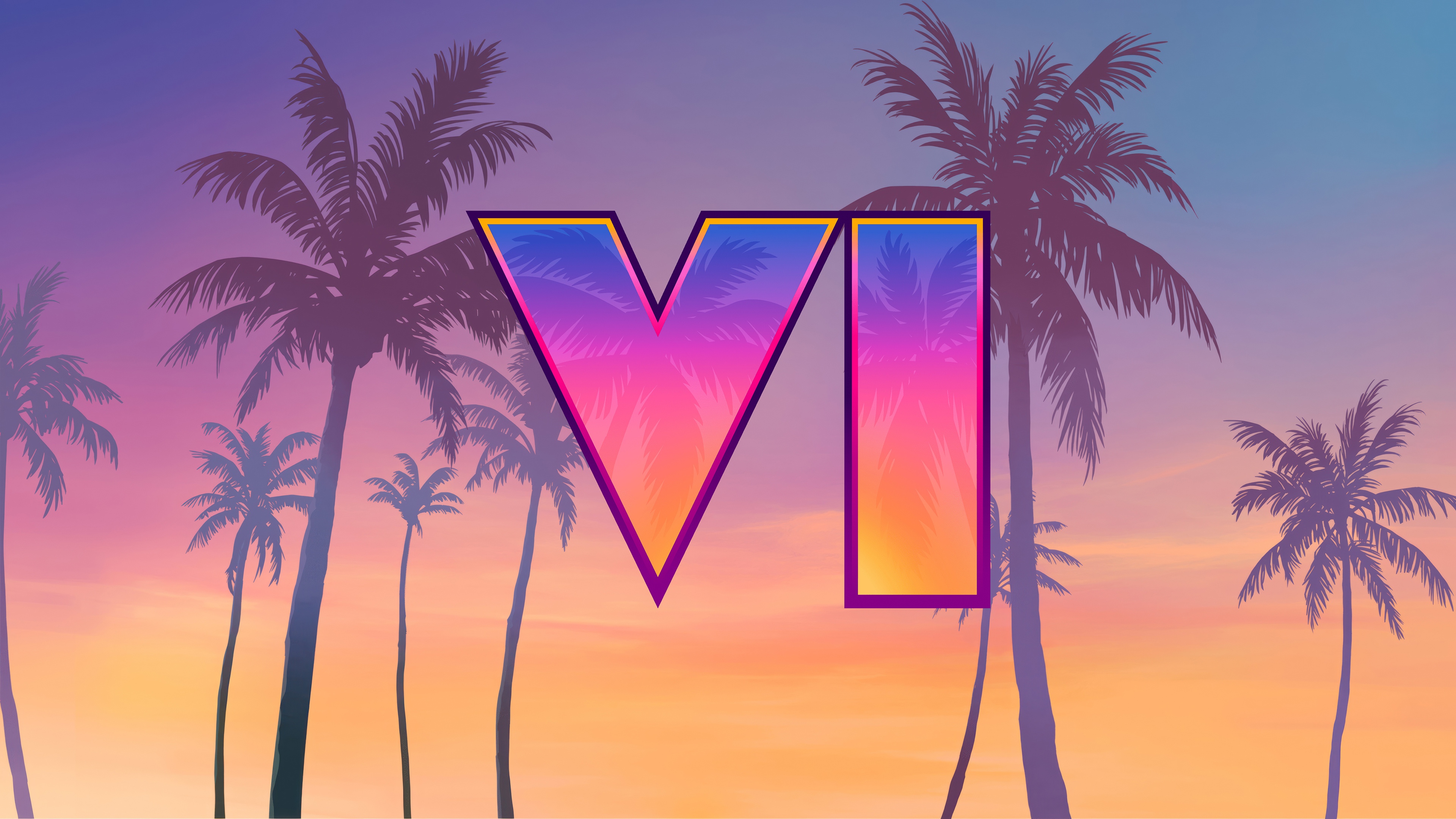 Grand Theft Auto 6 logo with palm trees HD Wallpaper