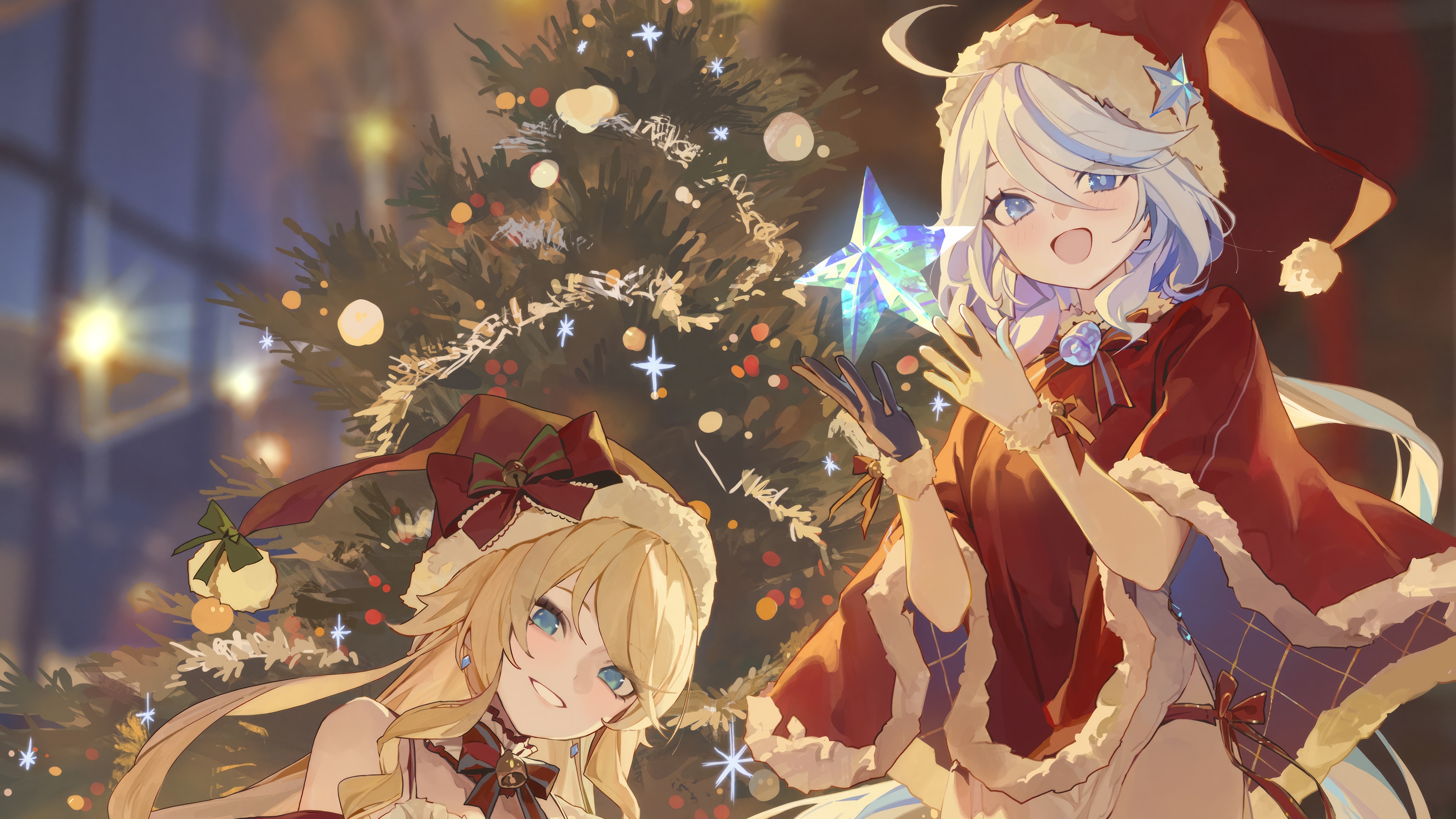 Furina and Friend at Christmas Tree 4K HD Wallpaper